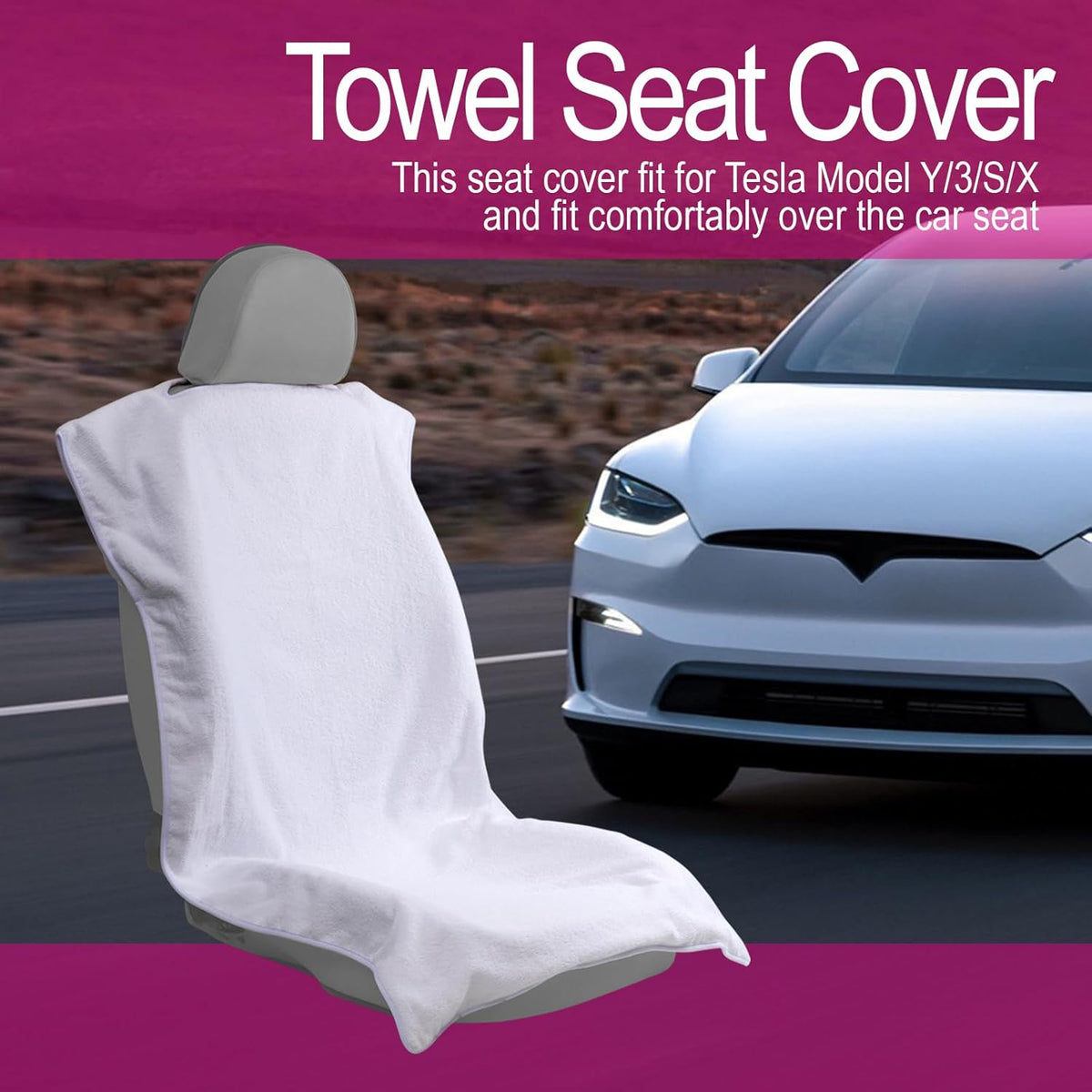 Car Seat Towel Covers Front Seats Protector for Gym and Workout, Automotive Washable Driver Cars Seat Sweat Cover for Dog, Compatible with Tesla Model Y Juniper/3/X/S (Fleece White, 1Pcs)