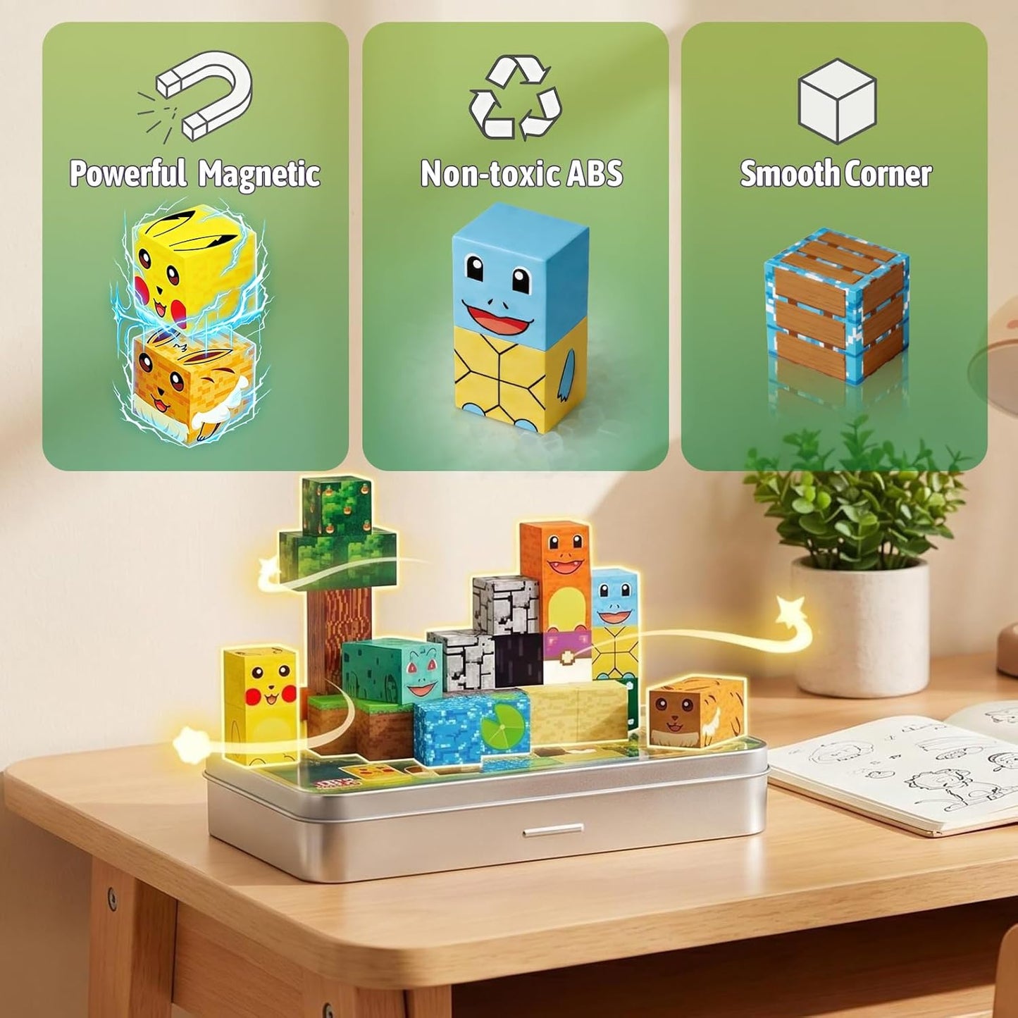 Mini Magnetic Blocks Pet Travel Toys, 35 PCS Magnetic Building Cubes with Metal Storage Case for Kids Ages 3-8, STEM Montessori Construction Toys for Toddlers, Airplane & Car Ride Essentials