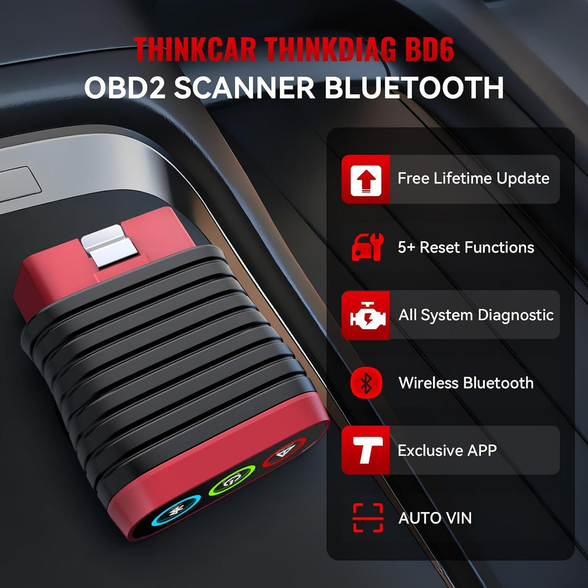 THINKCAR THINKDIAG BD6 OBD2 Scanner Bluetooth,Wireless All System Code Reader Diagnostic Tool for iOS & Android,5+ Hot Reset Bluetooth OBD2 Scanner for Car Check Engine Light, Lifetime Free Update
