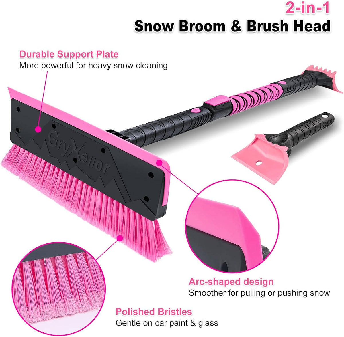 48 Inch Extendable Snow Brush with Squeegee Ice Scraper - Pink