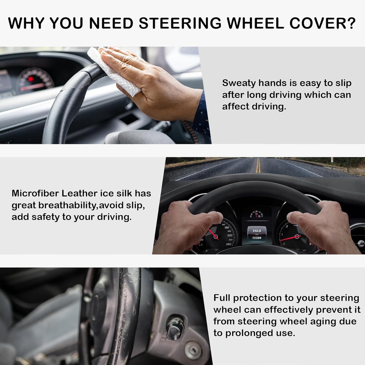 White Embroidery Butterfly Car Steering Wheel Cover,14.5-15 Inch Universal Leather Covers Breathable Anti-Slip Odorless Steering Wheels Accessories for Men Women