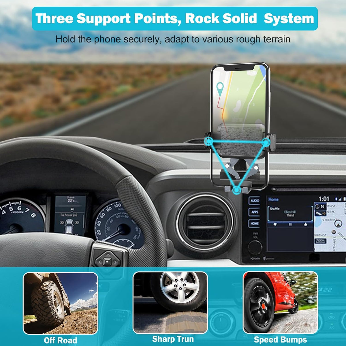 Adjustable Dashboard Metal Phone Mount Holder for 2016-2023 Toyota Tacoma