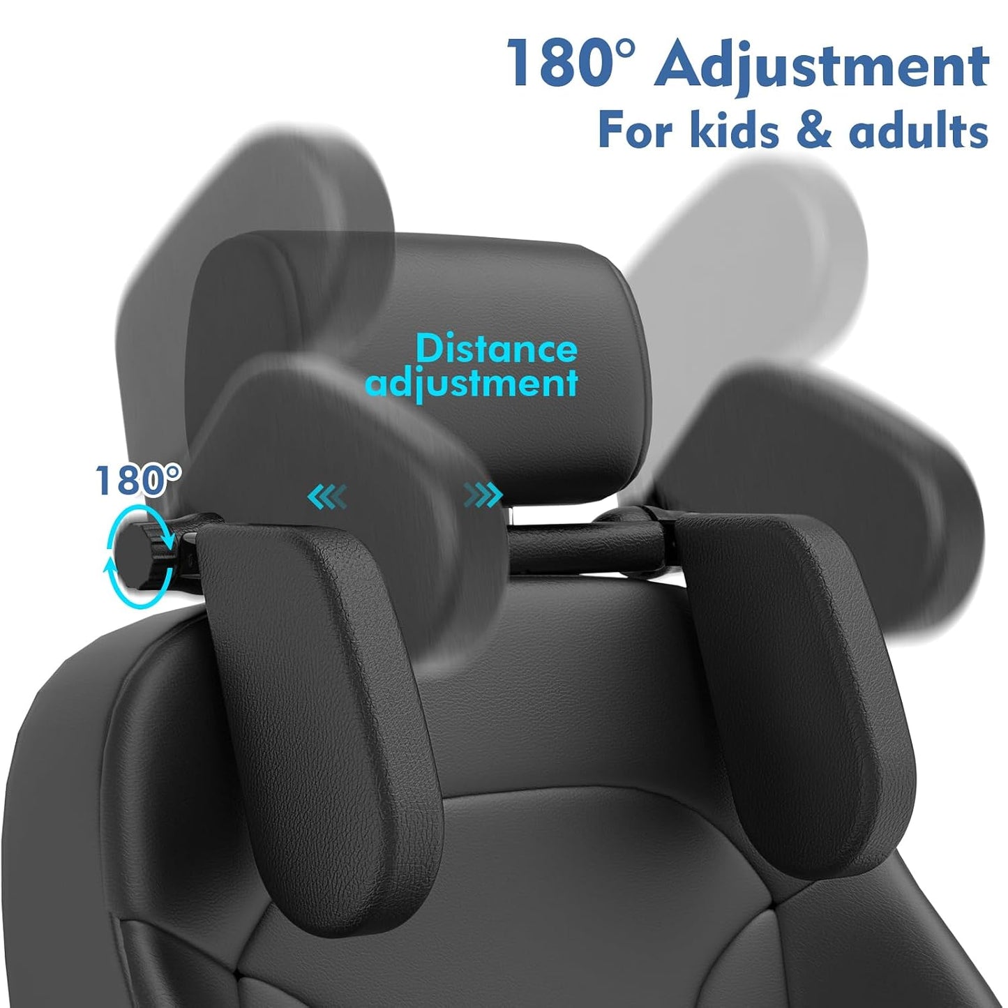 JZCreater Car Headrest Pillow, 180°Adjustable Head Neck Support Pillow, U- Shaped, Travel Sleeping Car Headrests, Only for Car Seat Headrest with 2 Metal Poles， Not for Fixed or Integrated headrests