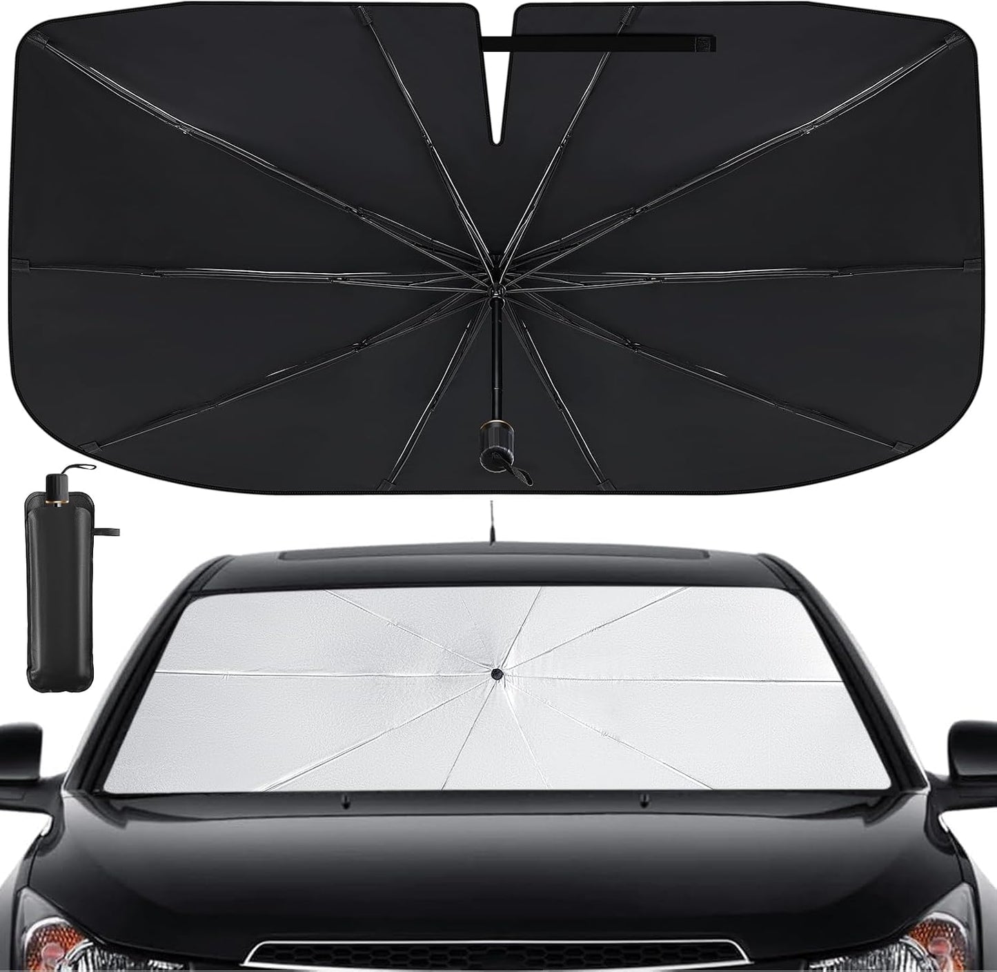 Windshield Sun Shade Umbrella - Car Sun Shade Windshield, Foldable Car Window Shades, Reflector Sunshade Offers Ultimate Sun Protection for Hatchback, Truck, SUV, MPV