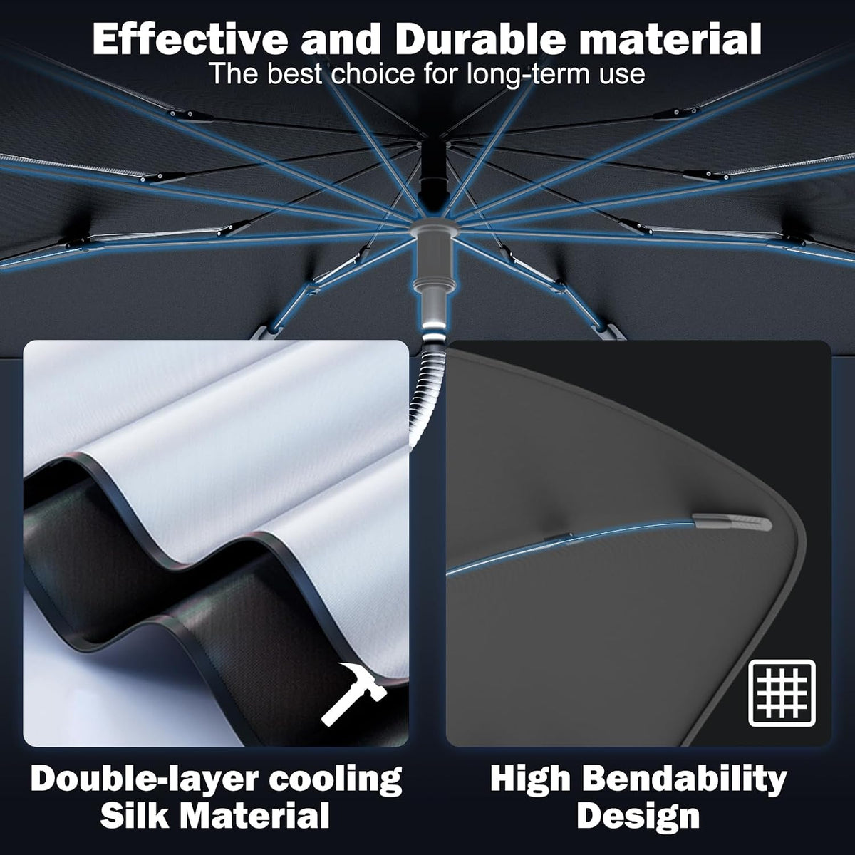 Car Windshield Sunshade Umbrella – Sun Shade for car Windshield Blocks UV Rays & Heat, Keeps Interior Cool, Foldable Sun Visor Cover with Fit for Front Windows(56" L x 31" W) Ideal for Most sedans.
