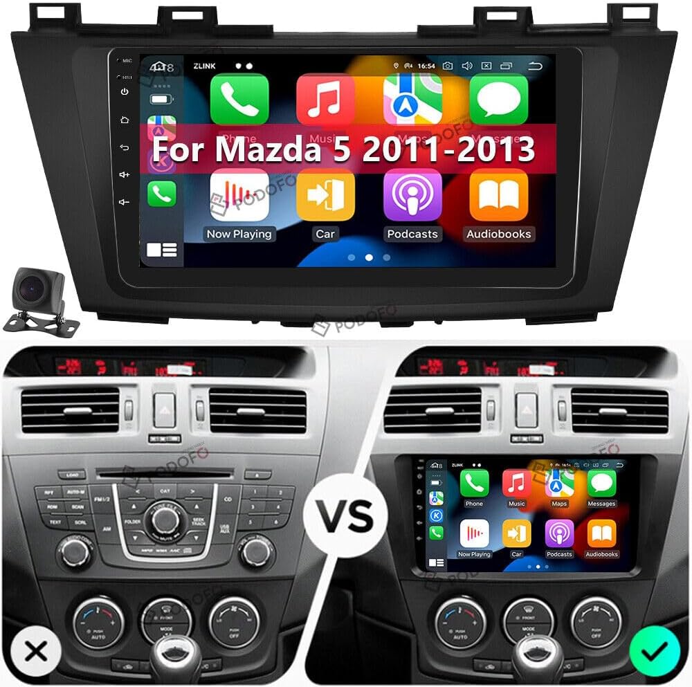2G+32G Android 13 Car Stereo Radio Compatible for Mazda 5 2011-2013, 9inch Touchscreen with Wireless Carplay & Android Auto, WiFi, GPS, Mirror Link, FM/RDS, SWC + AHD Backup Camera, 2+32GB