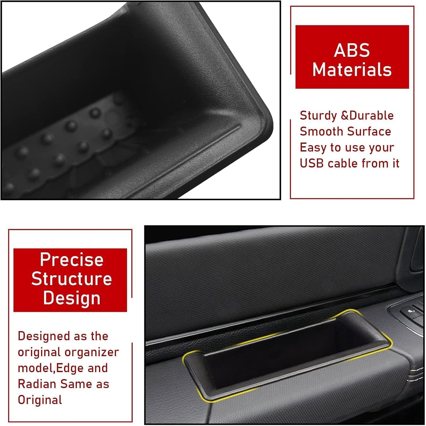 TTCR-II for Ram 1500 Door Side Organizer Tray 2019 2020 2021 2022 2023 2024 2025 2026, for Ram 1500 Door Pocket Insert 4 Pcs with White-Lines Mats (Does not fit 2500 3500)