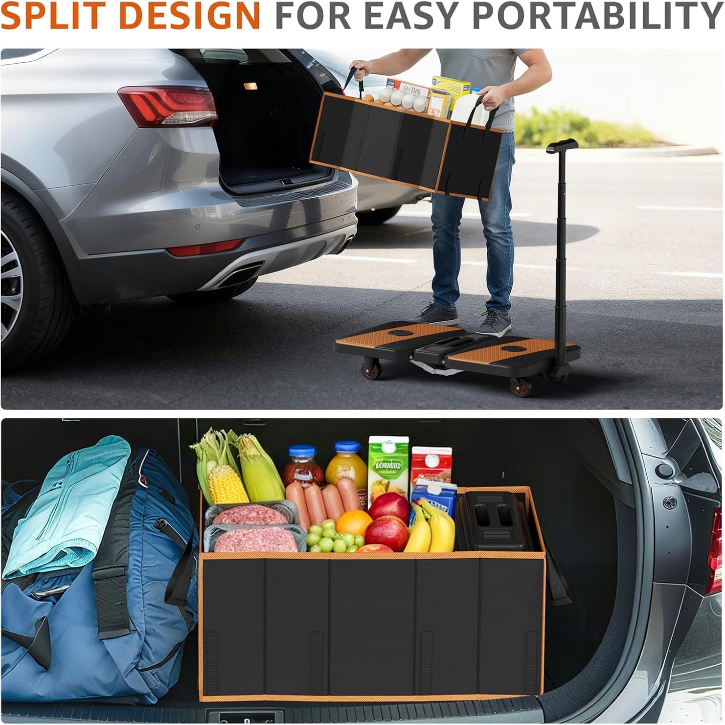 Collapsible Foldable Wagon Cart Heavy Duty, 3-in-1 Utility Dolly Wagons Carts with Wheels, Portable Folding Hand Truck with Removable Bag for Groceries, Laundry, Sports, Office