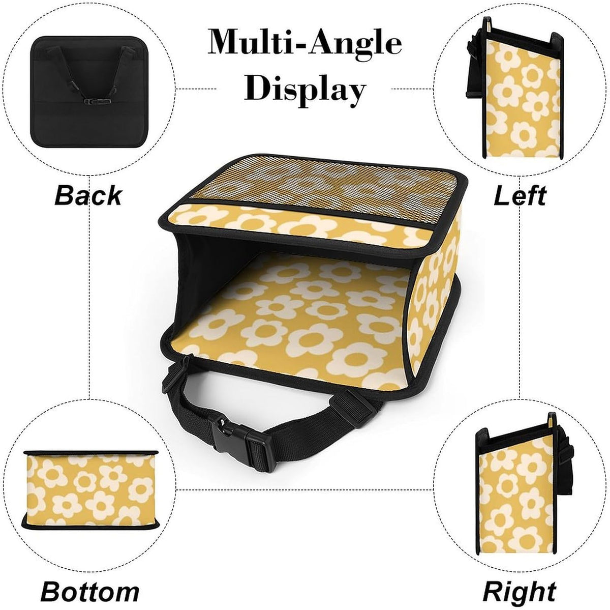 Car Backseat Organizer - Cute Aesthetic Car Storage Bin with Mesh Pocket & Reinforced Base - Universal Fit Hanging Seat Back Accessories for Women (Yellow)