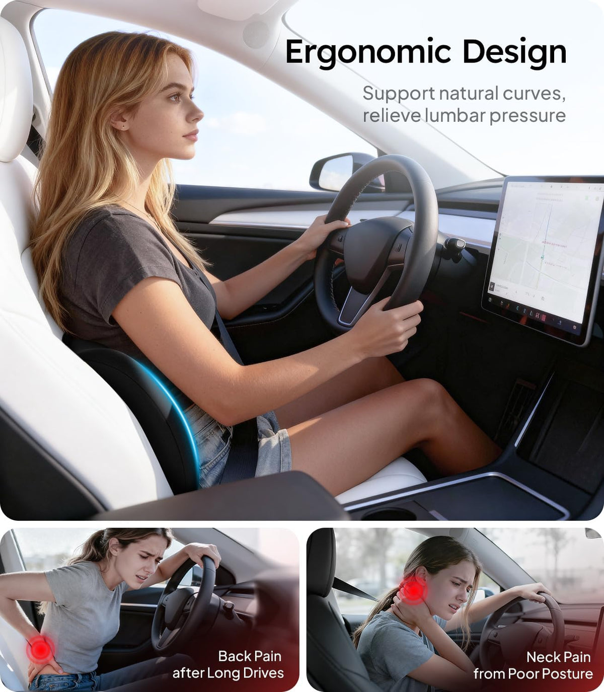 Wigoo Lumbar Support Pillow for Car-Office Chair, Black 1-Pack