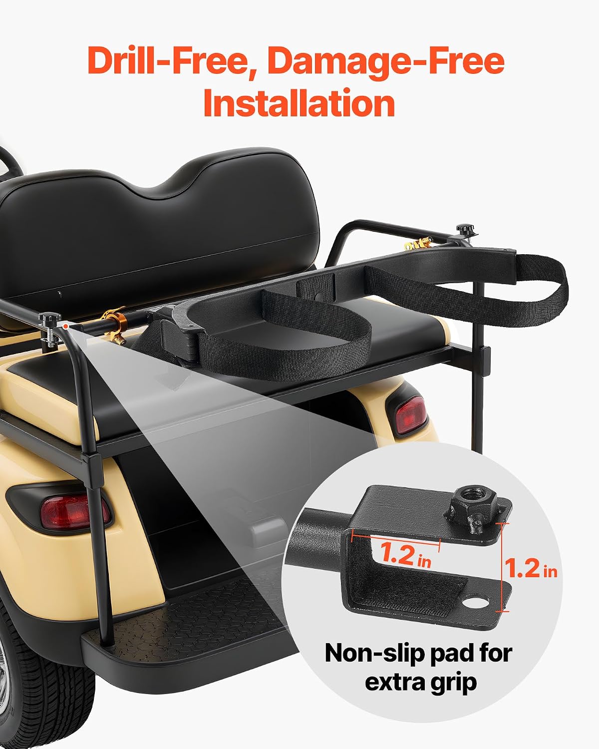 VEVOR Golf Cart Bag Holder, Compatible with Yamaha, EZGO, Club Car, Most Golf Cart Rear Seat with 1.2 Inch Square Tubes, Adjustable Rear Seat Carts Club Holder with Strap, No Drilling Required