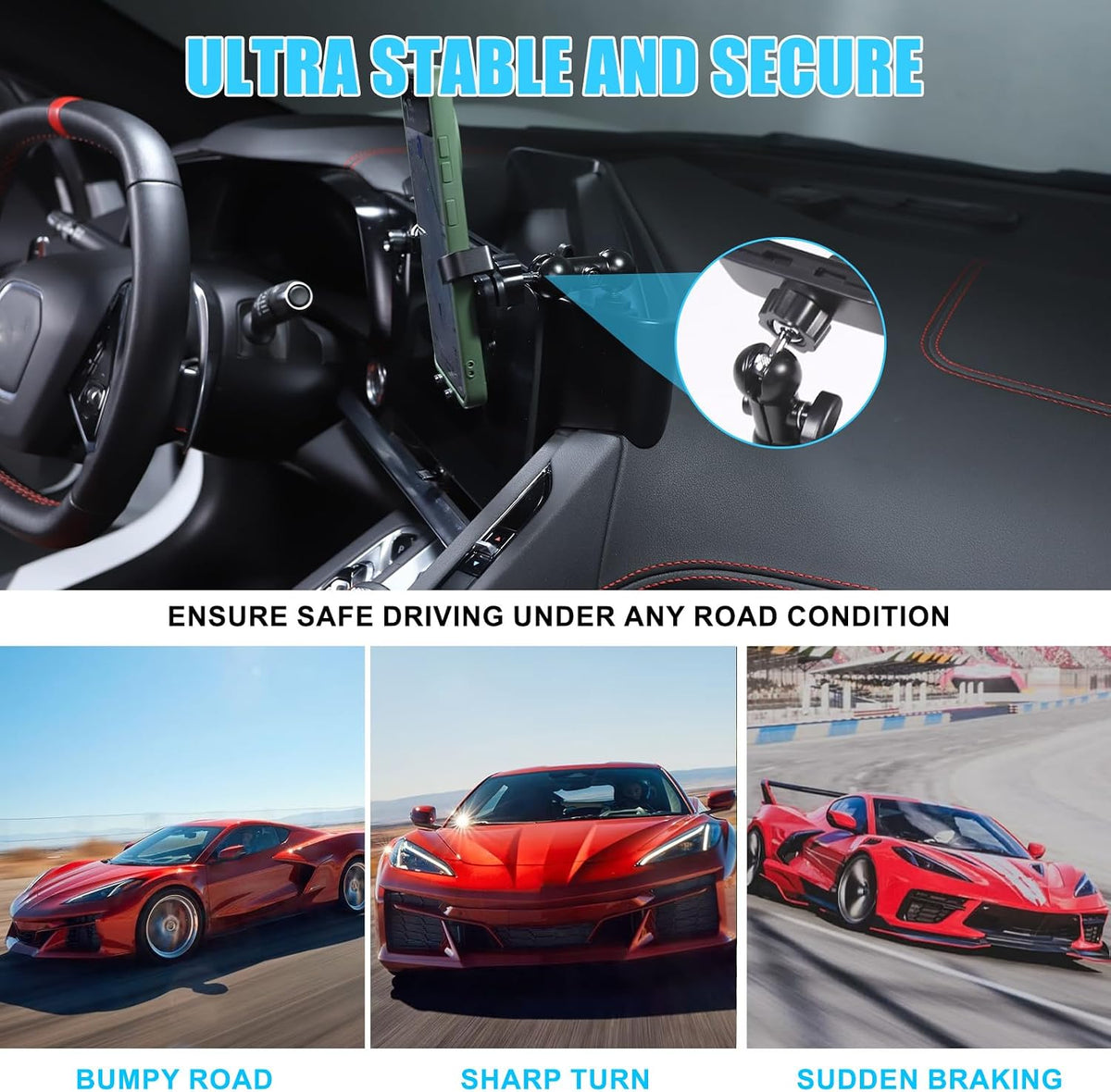 for Corvette C8 Center Console Tray Phone Holder Mount Organizer,360 Degree Rotatable Phone Holder Stand Navigation Screen Rear Storage Box Organizer Tray for Corvette C8 2020-2024 2025 (D)