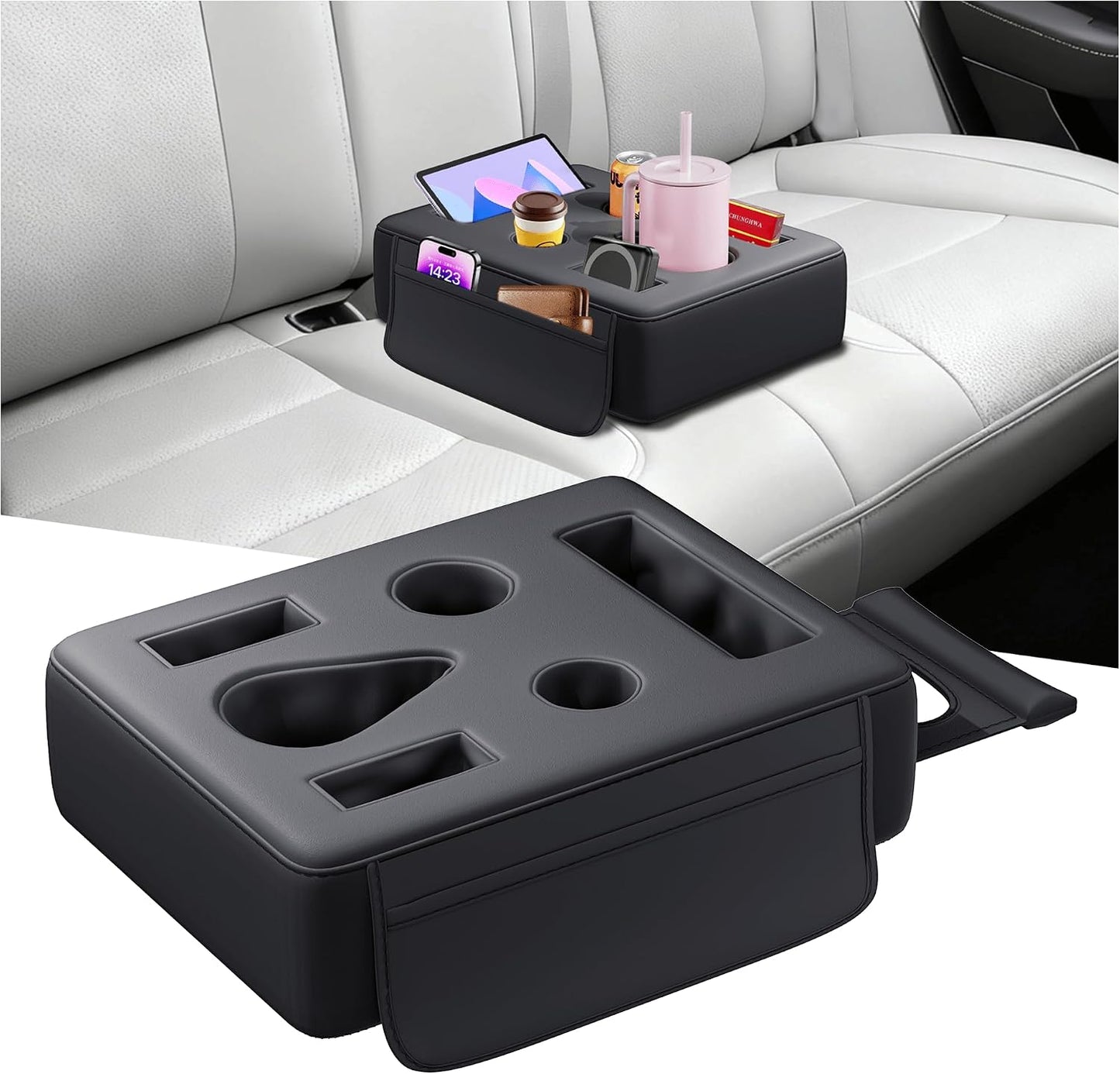 2026 Upgraded Car Cup Holder, 8 in 1 Back Seat Cup Holder for Car, PU Leather Backseat Organizer Car Cupholder Expander Tray for Trucks SUVs RVs Center Console Couch, Holds Drinks Food Phone