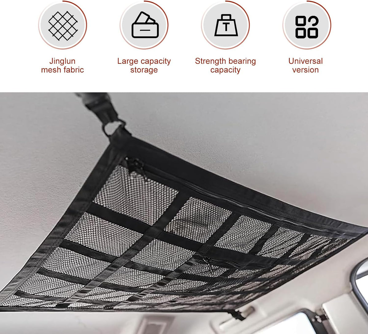 Double Layer Mesh Roof Storage Organizer, 31.5"x 21" Car Ceiling Cargo Net, Car Roof Storage, Overhead Net for SUV Truck Van Camping Travel Road Trip Essentials(Black)