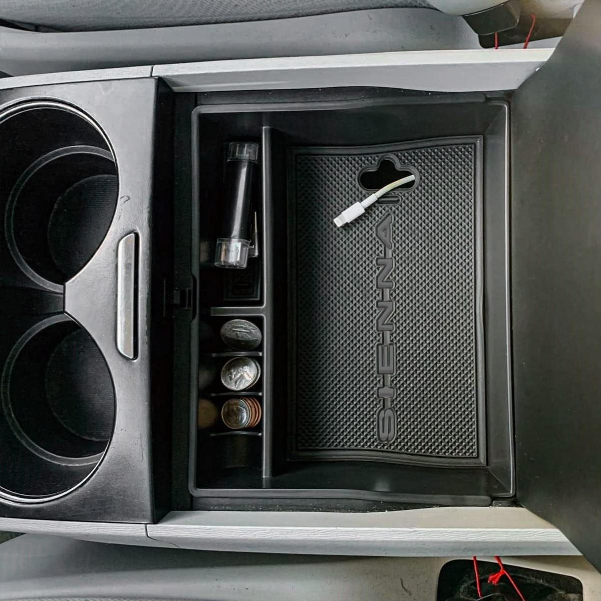 EDBETOS Center Console Organizer Tray Compatible with Sienna Accessories 2011-2015 2016 2017 2018 2019 2020 Secondary Armrest Storage Glove Box Dividers MPV ABS Black Materials (BlackSienna)