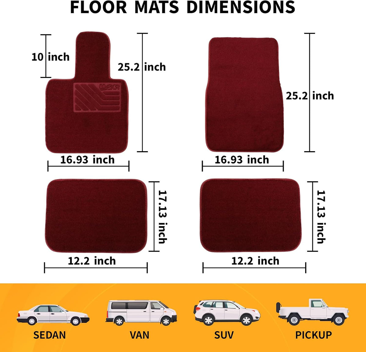 EKR All-Weather Universal Floor Mats,Thick Anti-Slip Car Carpet,4pcs