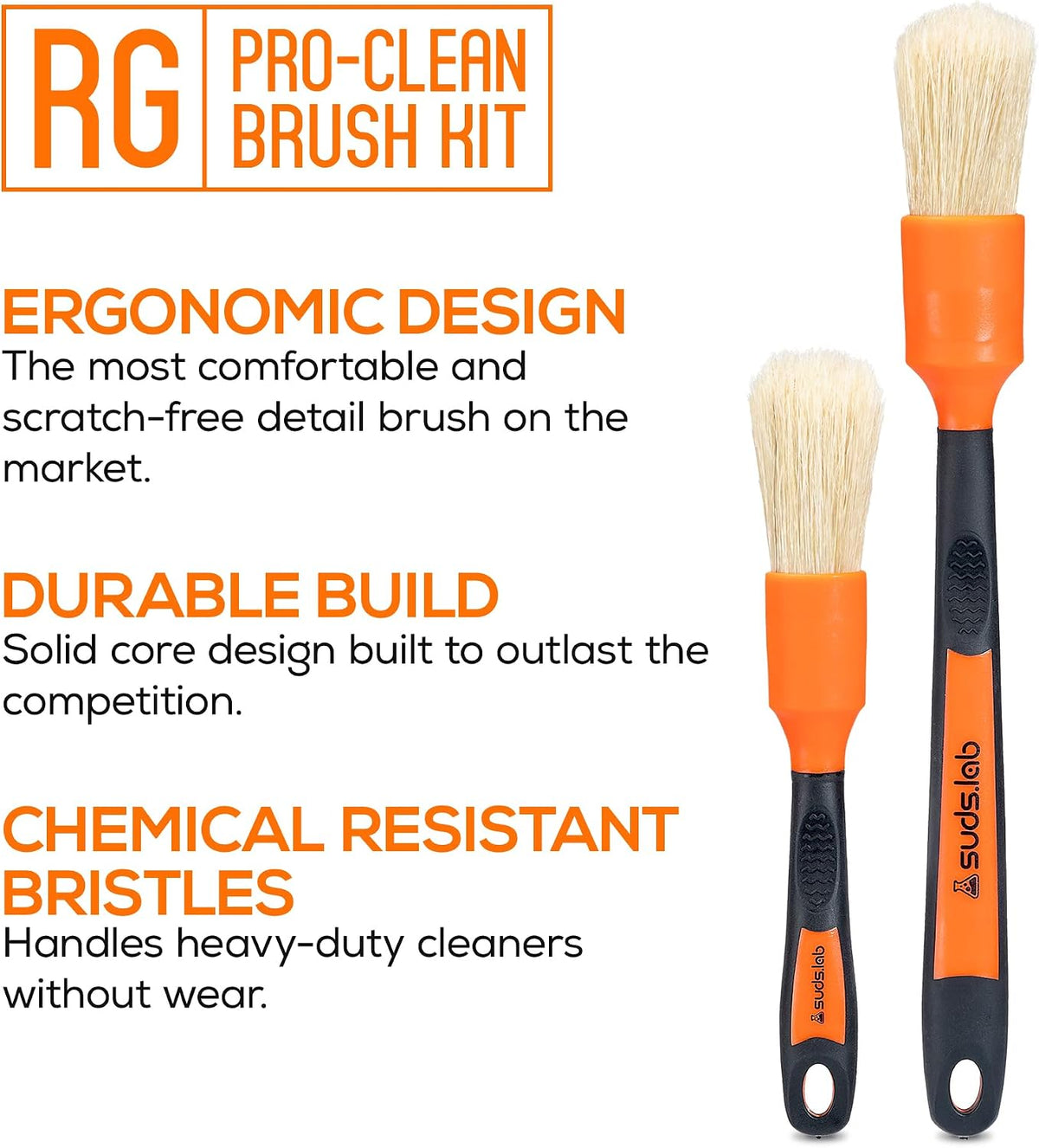 Suds Lab Detailing Brush, Rubberized Bristles, Wheel Rim Cleaner, 2-Pack