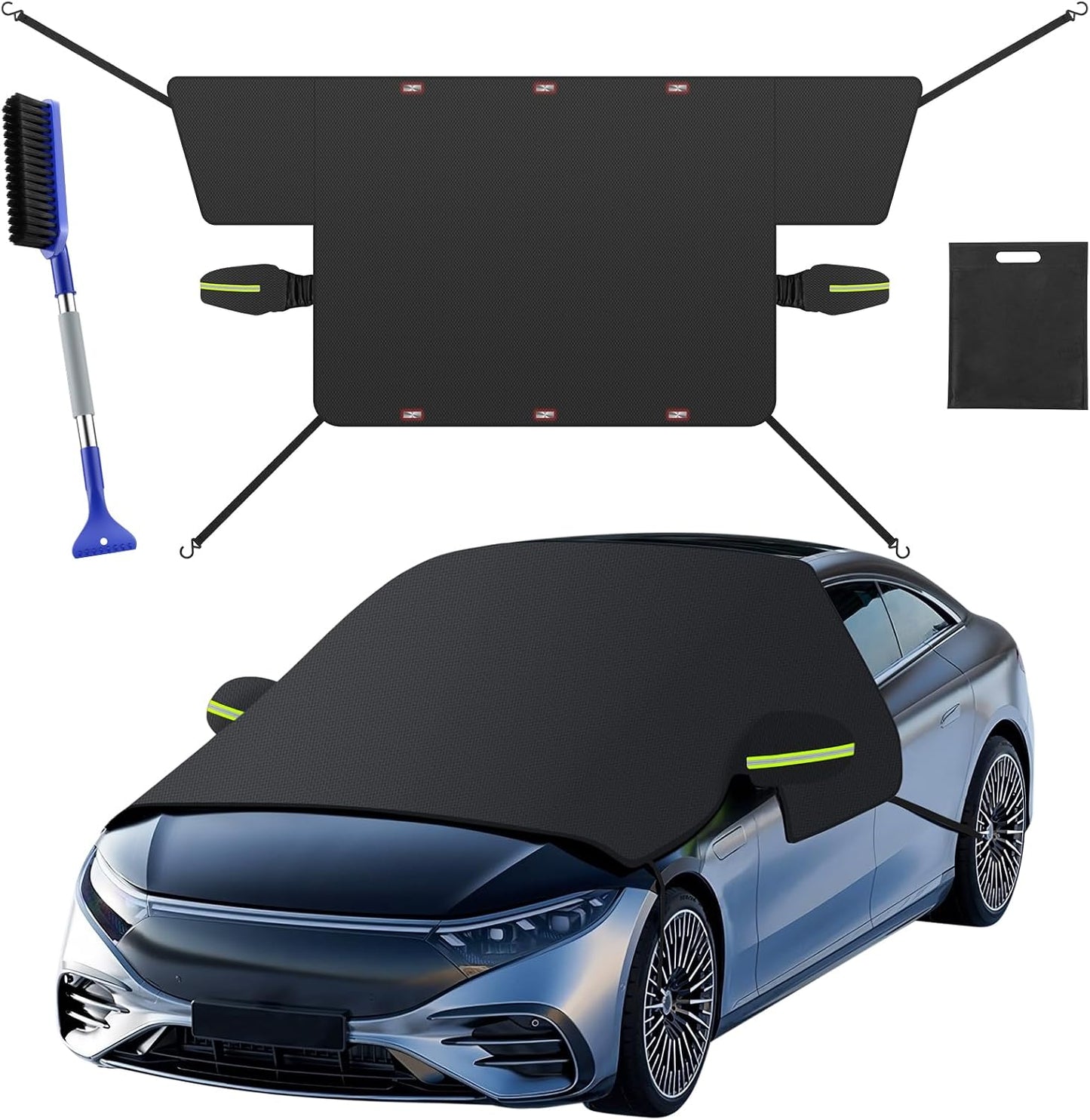 SANLIKE Car Windshield Snow Cover with Side Mirror Cover & 2 in 1 Brush | Thickened 4 Layers, Cold Protection, Ice Scraper, For Most Cars SUVs Trucks