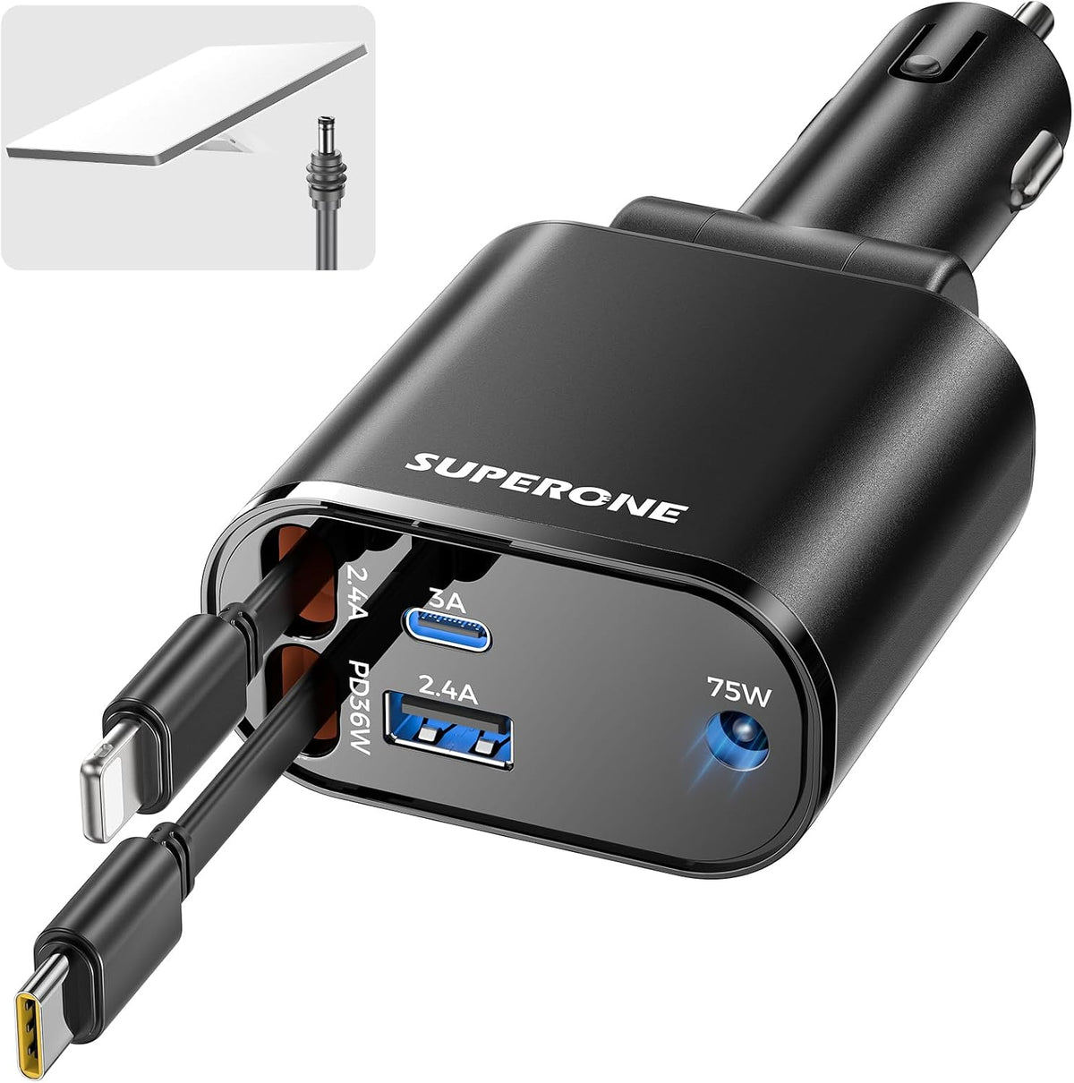 SUPERONE Retractable Car Charger with DC Port for Starlink Mini &Dual Cable