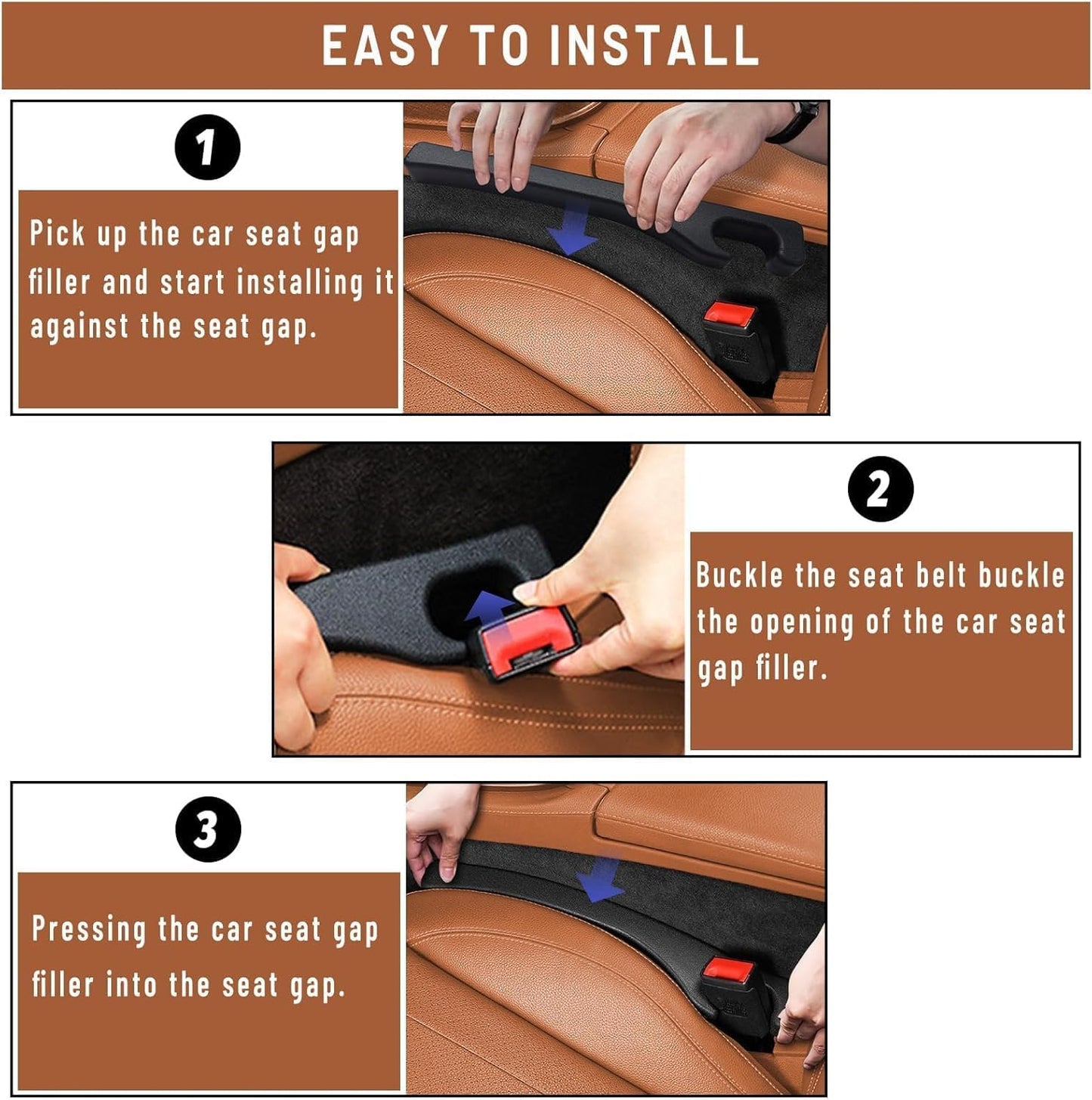 Car Seat Gap Filler Set of 2, Premium Interior Car Accessories, Multifunctional Car Storage Solution with Non-Slip Design, Fits Most Vehicles