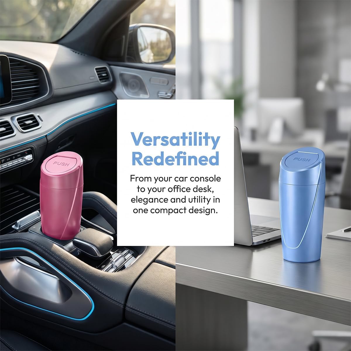 Car Trash Bin with Lid, Leak-Proof Portable Vehicle Cup Holder Garbage Can Dustbin with 2 Roll Trash Bags, Auto Interior Cup Holder Trash Bin Storage Organizer, Universal Fit (Black)
