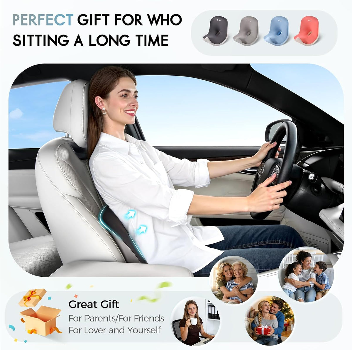 Car Seat Cushion and Lumbar Support Pillow, Larger Memory Foam Seat Cushion, Ergonomic L-Shaped Design Cushion for Back Pain Relief, Non-Slip Driving Cushion for Car, Office, Truck, Wheelchair-Black