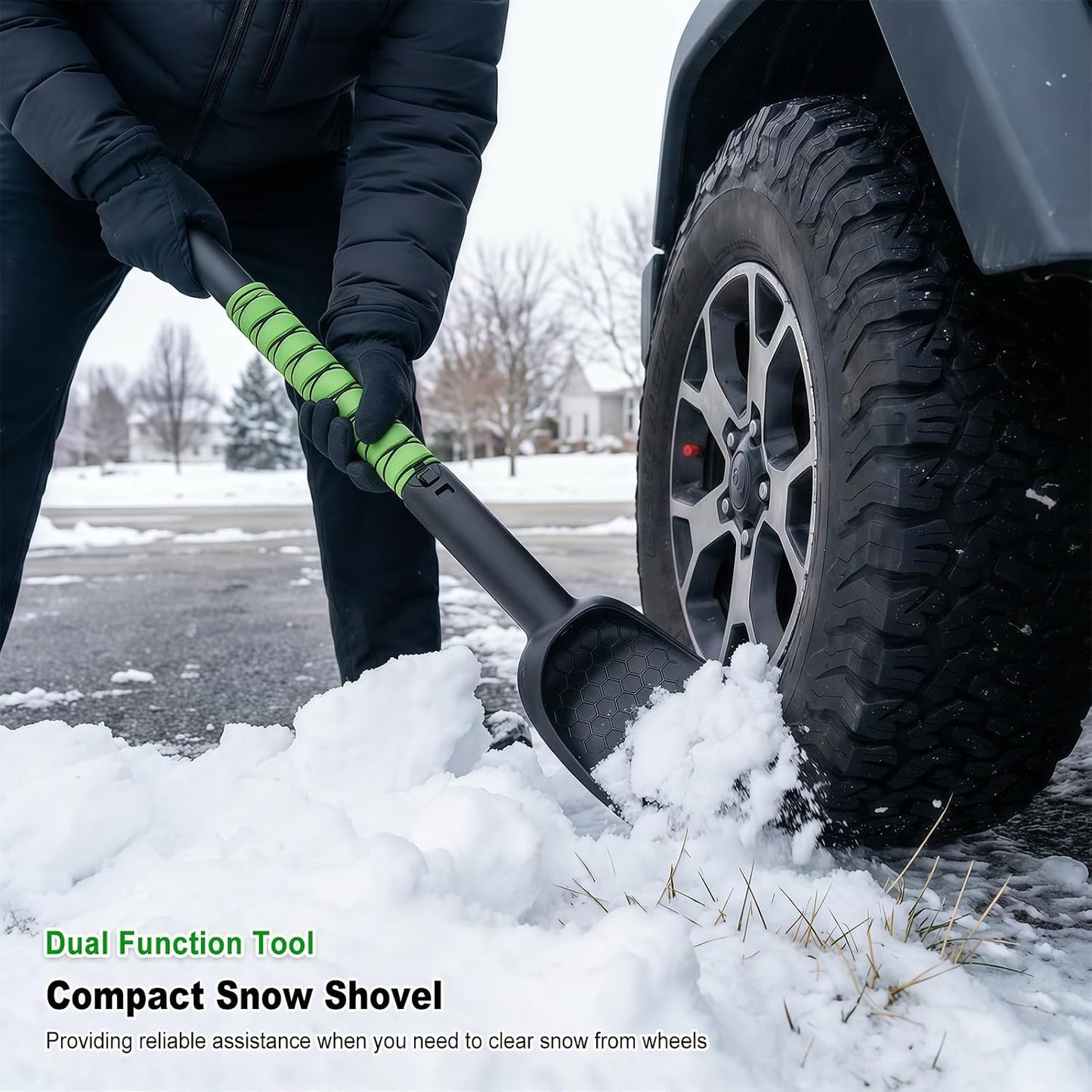 SEAAES 45 Inch Snow Brush with 5.2" Extra Wide Ice Scraper for Car, Extendable Snow Scraper with Foam Grip, 360° Pivoting Brush for SUV Truck Jeep Vehicle Windshield Window - Green