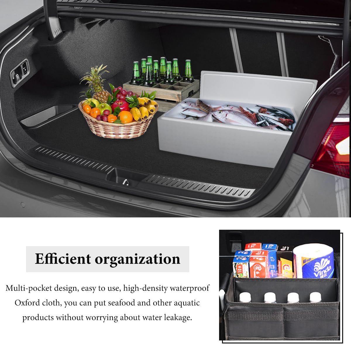 Trunk Organizer with Lid, 28L Collapsible Cargo Organizer with Aluminum Handles & Reflective Strip, Multi-Purpose Waterproof Oxford Storage Box for Cars Trucks SUVs Minivans (Gray)