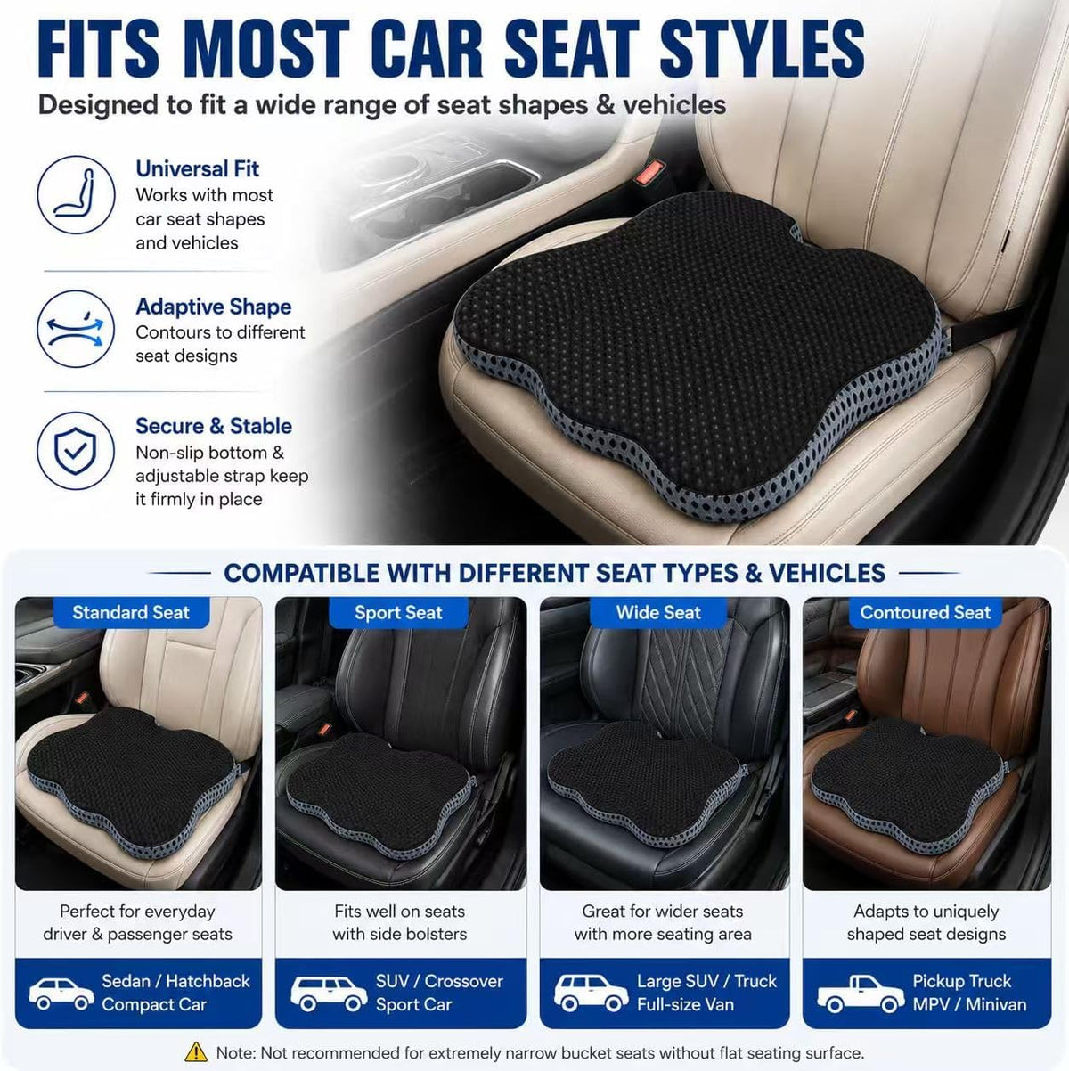 Hapiclody Car Seat Cushion for Driving,Premium Memory Foam Car Cushion for Better Visibility, Non-Slip Hip & Lower Back Tailbone Cushion, Car Seat Cushion Driver Booster for Short People, Truck(Black