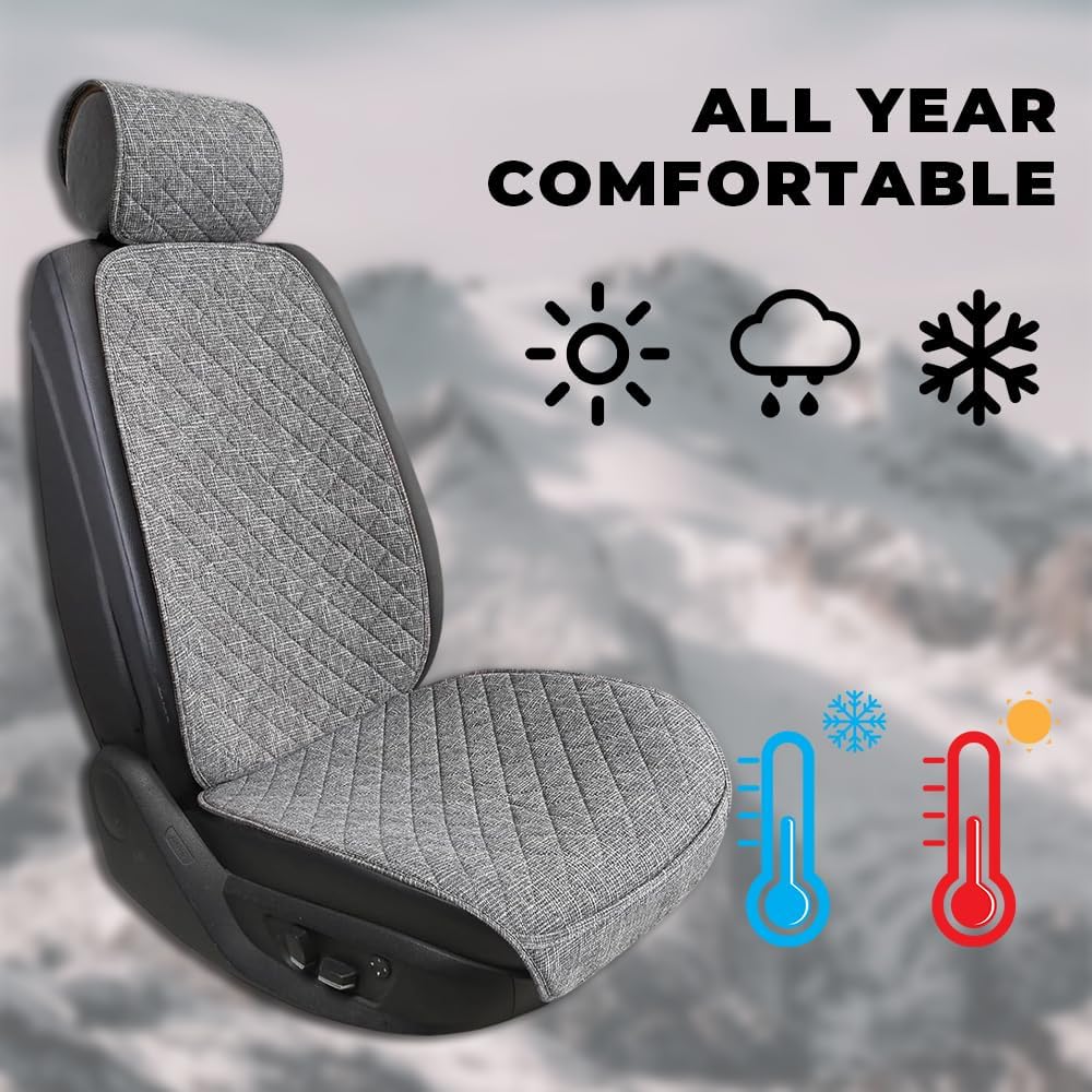Partsable 2PCS Linen Car Seat Covers Front Seats,Breathable Cloth Fabric Car Seat Protector - Universal Cloth Seat Covers Fit for Cars, Vans, SUVs, Trucks and for All Seasons - Gray