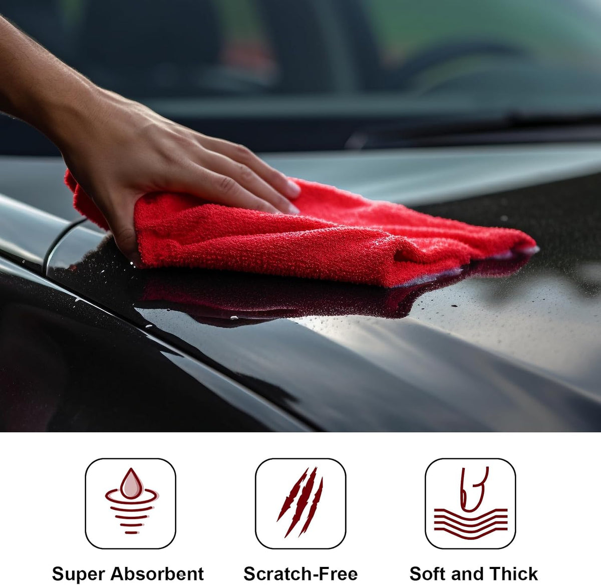 Shimeyao 30 Pcs 16 x 16 Inch Edgeless Microfiber Plush Towels for Cars Detailing Drying Wash Polishing Absorbent Cleaning Cloths, 500 GSM (Red)