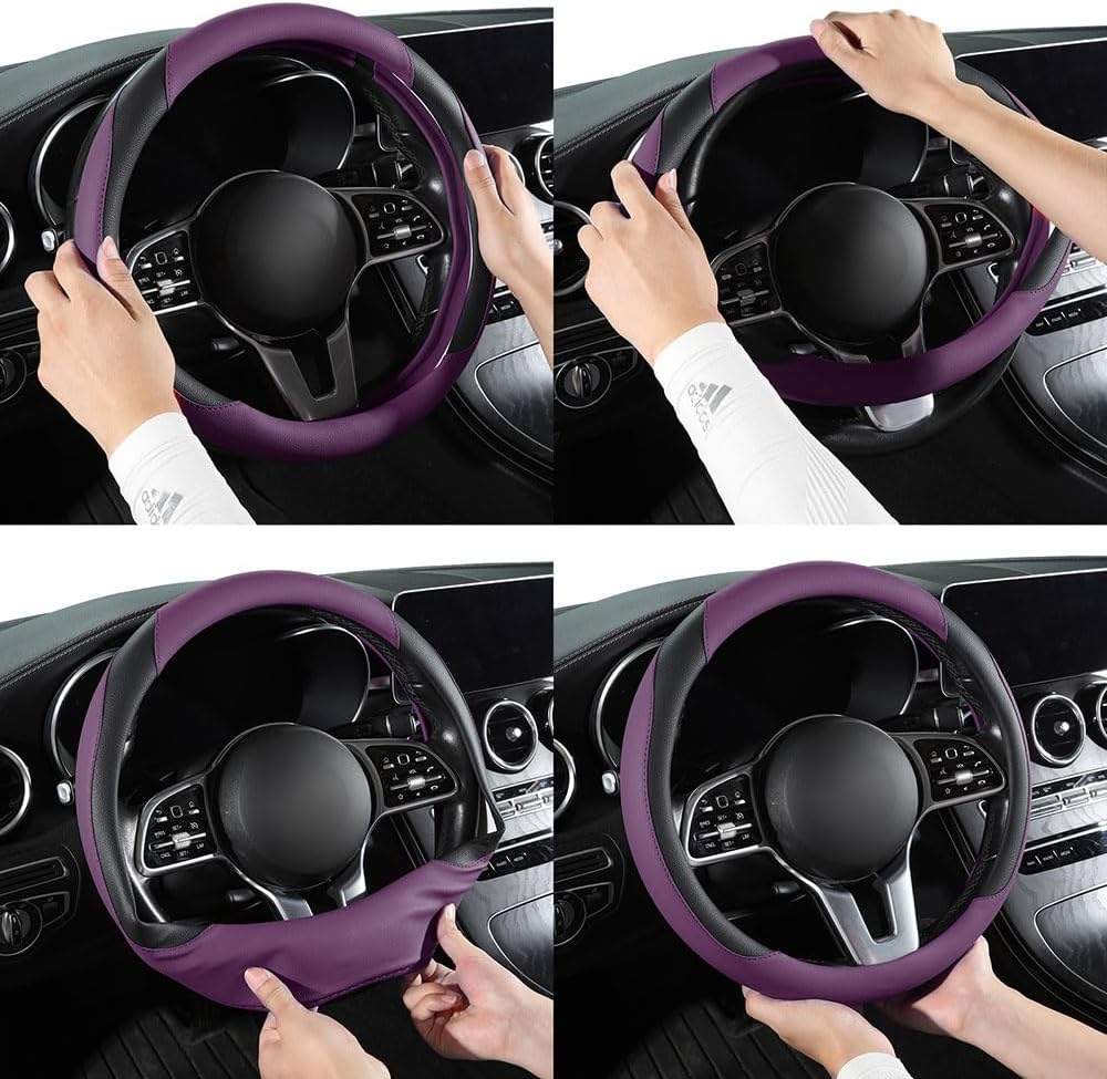 Car Steering Wheel Cover, Microfiber Leather Universal 14.5-15 inch, Purple