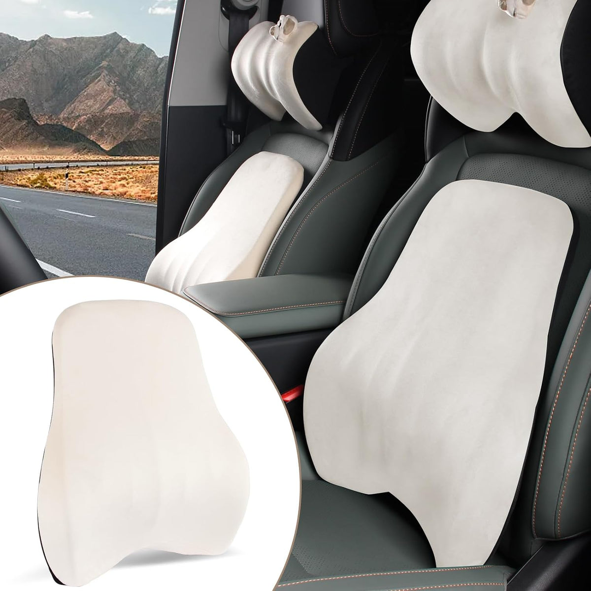 Memory Foam Lumbar Support Pillow For Car Seat,Office Chair,White 1pcs