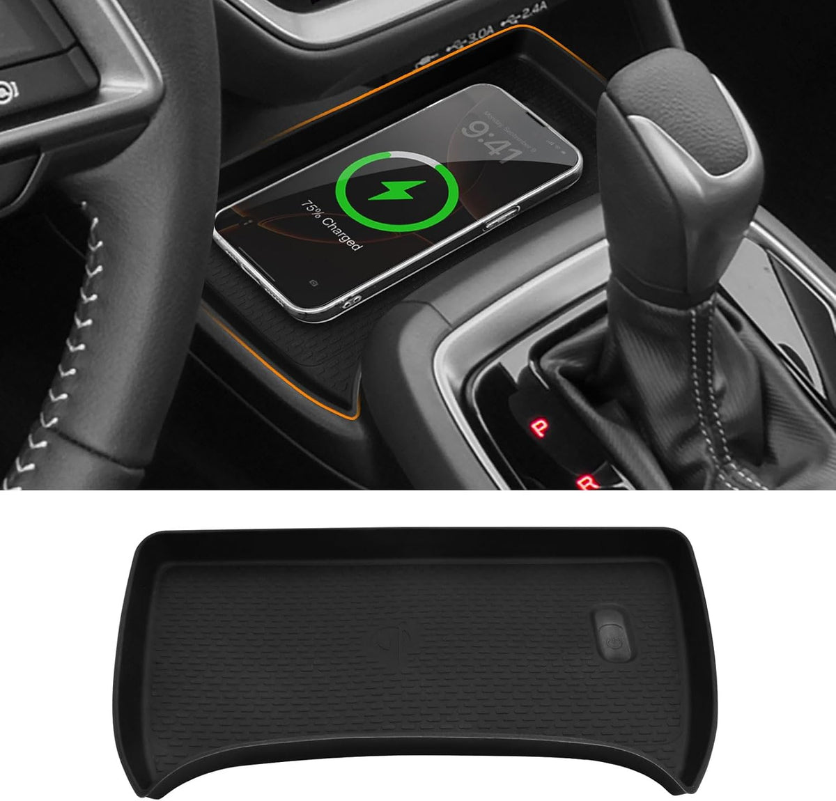 2Pcs Cup Holder Insert and Charging Mat for 2024-2026 Hyundai Santa Fe