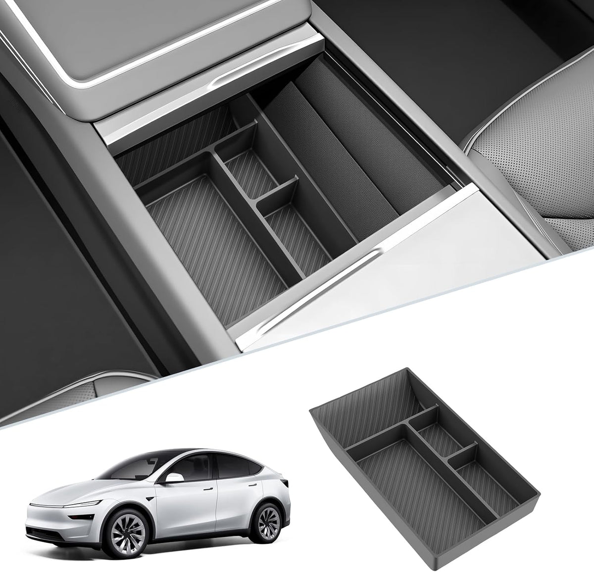 SKTU for 2025 2026 Tesla Model Y Center Console Organizer for 2025 2026 Tesla Model Y Under Console Tray Tesla Model Y 2025 2026 Accessories Lower Console Tray Model Y Durable Rubber Console Organizer