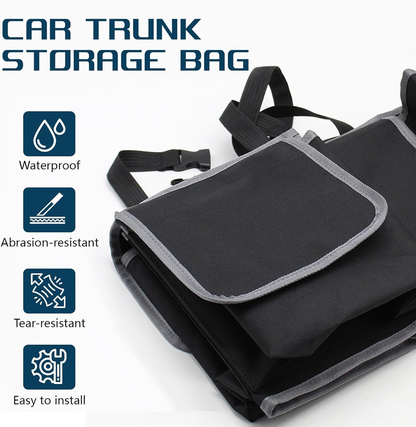 wuyaoyao Car Trunk Organizer, Large Capacity Hanging Trunk Storage Organizer with Pockets & Adjustable Straps, Oxford Fabric Vehicle Backseat Storage Bag, Universal Car Accessories (Regular)