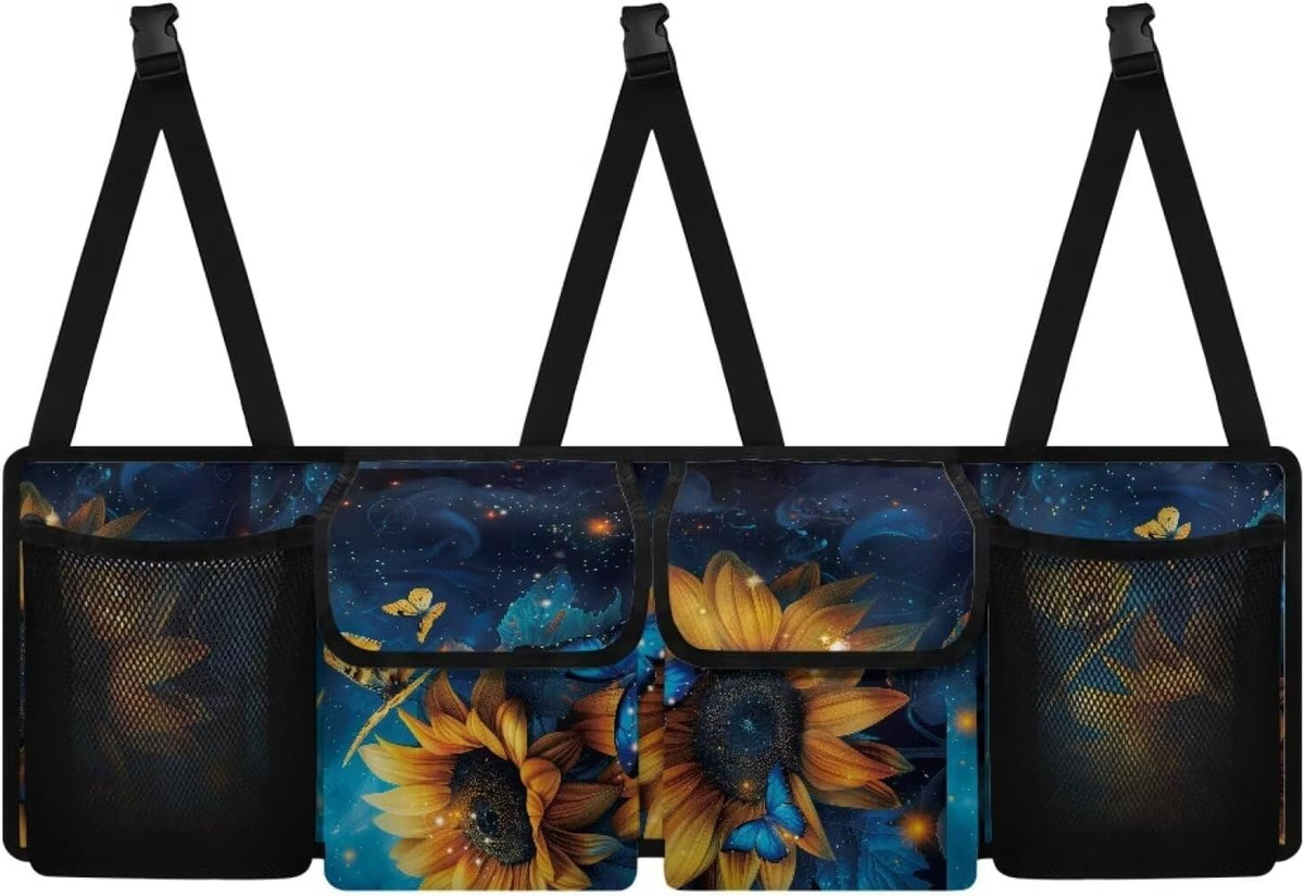 Yellow Sunflower Butterfly Backseat Trunk Organizer for Car Hanging Collapsible Cargo Bag Car Storage Organizer,Sturdy Space Saving Expert