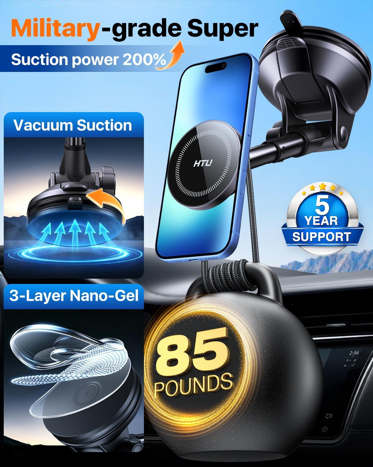 HTU【Military-Grade 80LBS Strongest Suction Upgraded for Magsafe Car Mount