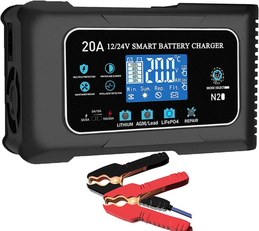 12V/24V 20A Car Battery Charger Maintainer Trickle Charger Lithium LiFePO4