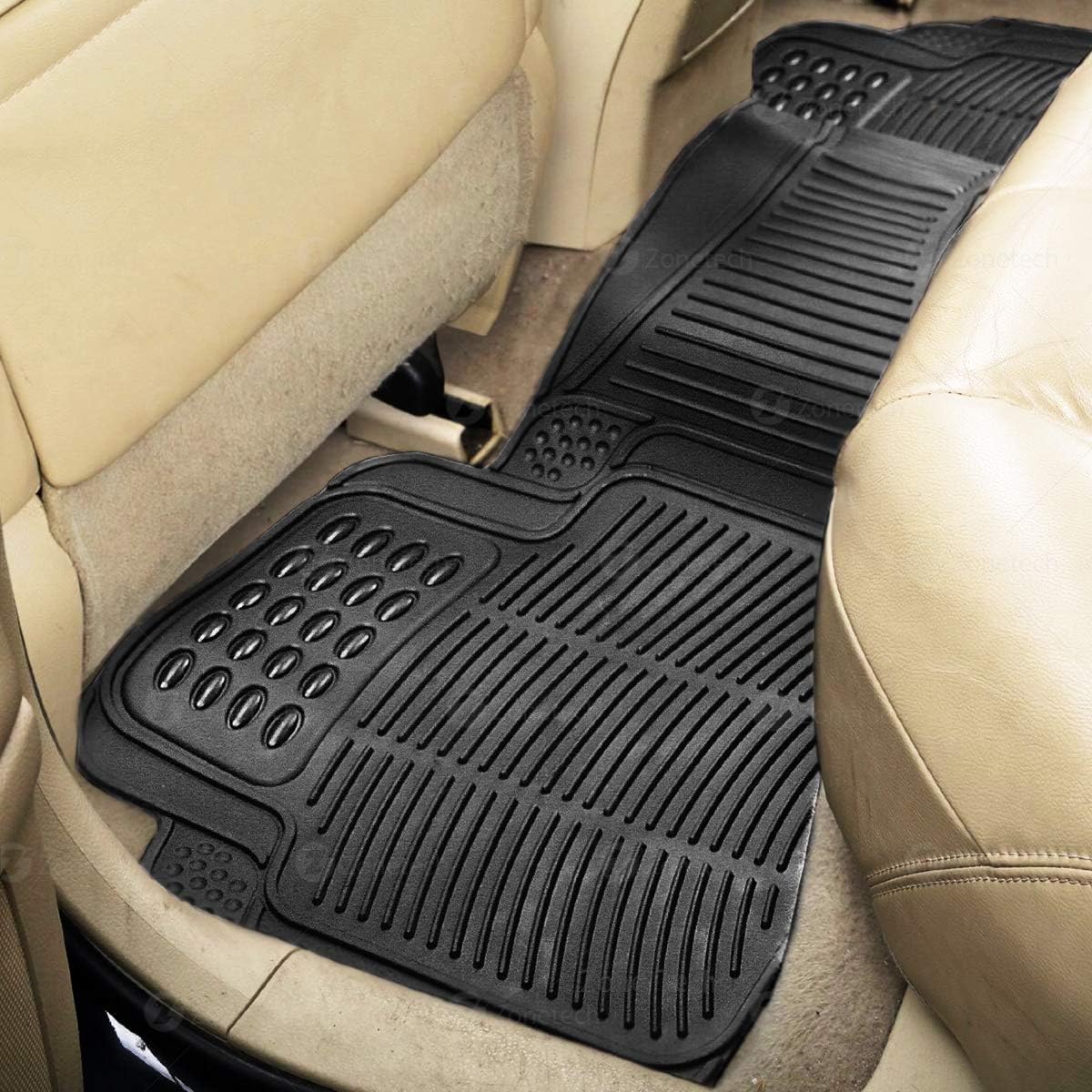 ZONETECH All Weather Rubber Semi Pattern Car Interior Floor Mats – 4-Piece Set Black Heavy Duty Car Interior Floor Mats