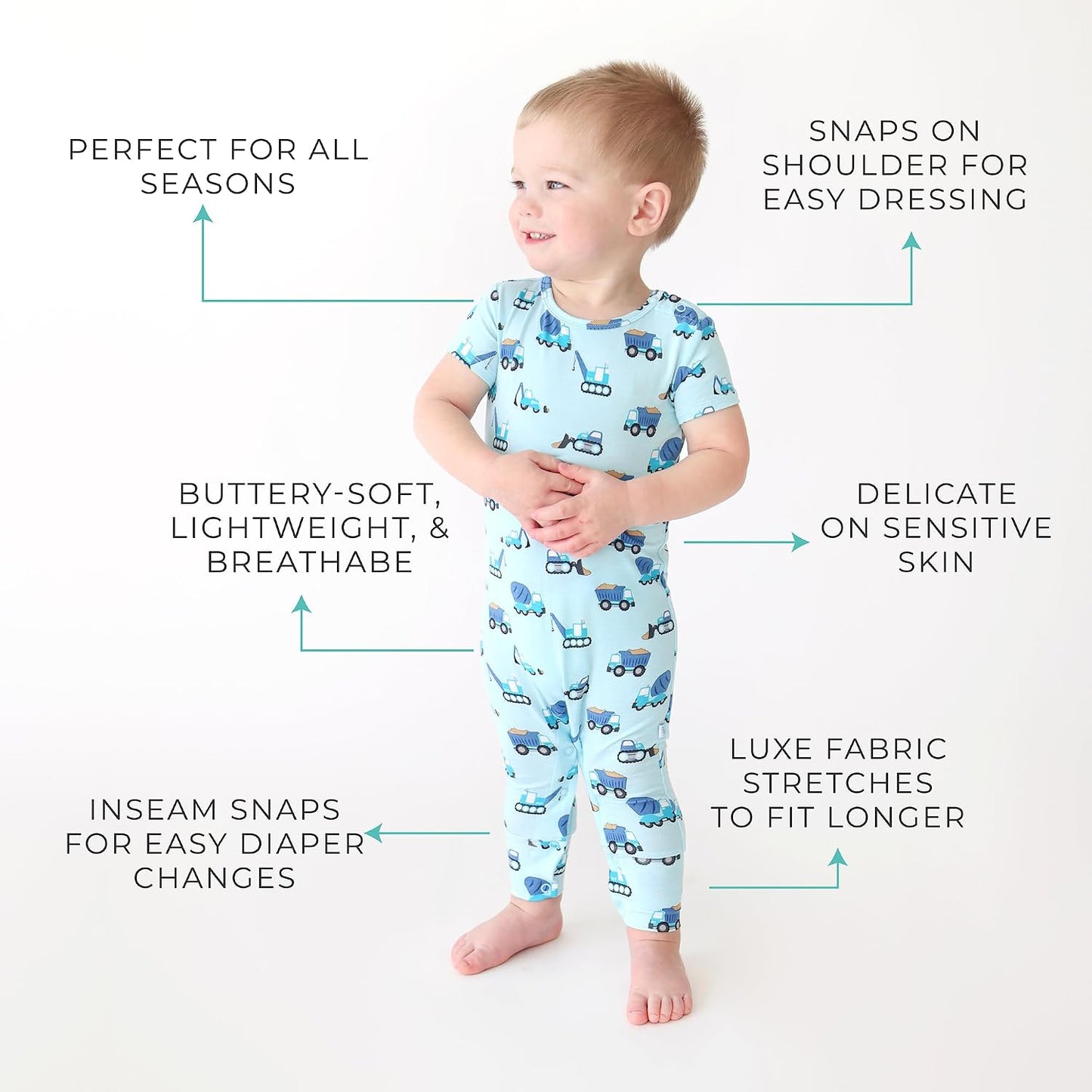 Posh Peanut Baby Romper with Snap Closure - Henley Short Sleeve Baby Boy Outfits - Soft Viscose Baby Pajamas Made from Bamboo