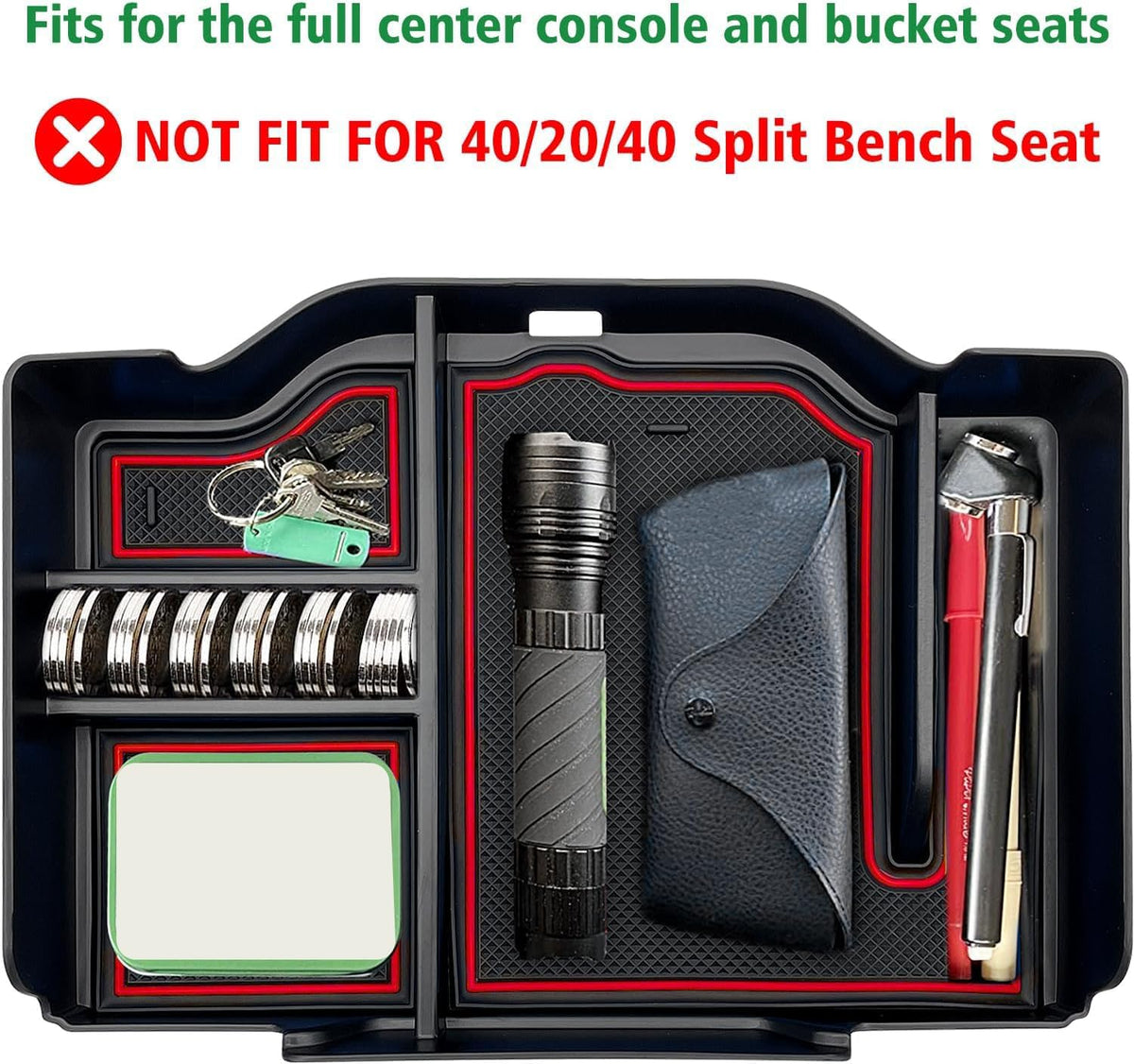 Center Console Organizer fit for Dodge RAM 1500 2500 3500 2025 2024 2023 2022 2021 2020 2019 Accessories Interior Storage Box Armrest Storage Tray (Red) NOT FIT for 40/20/40 Split Bench Seat