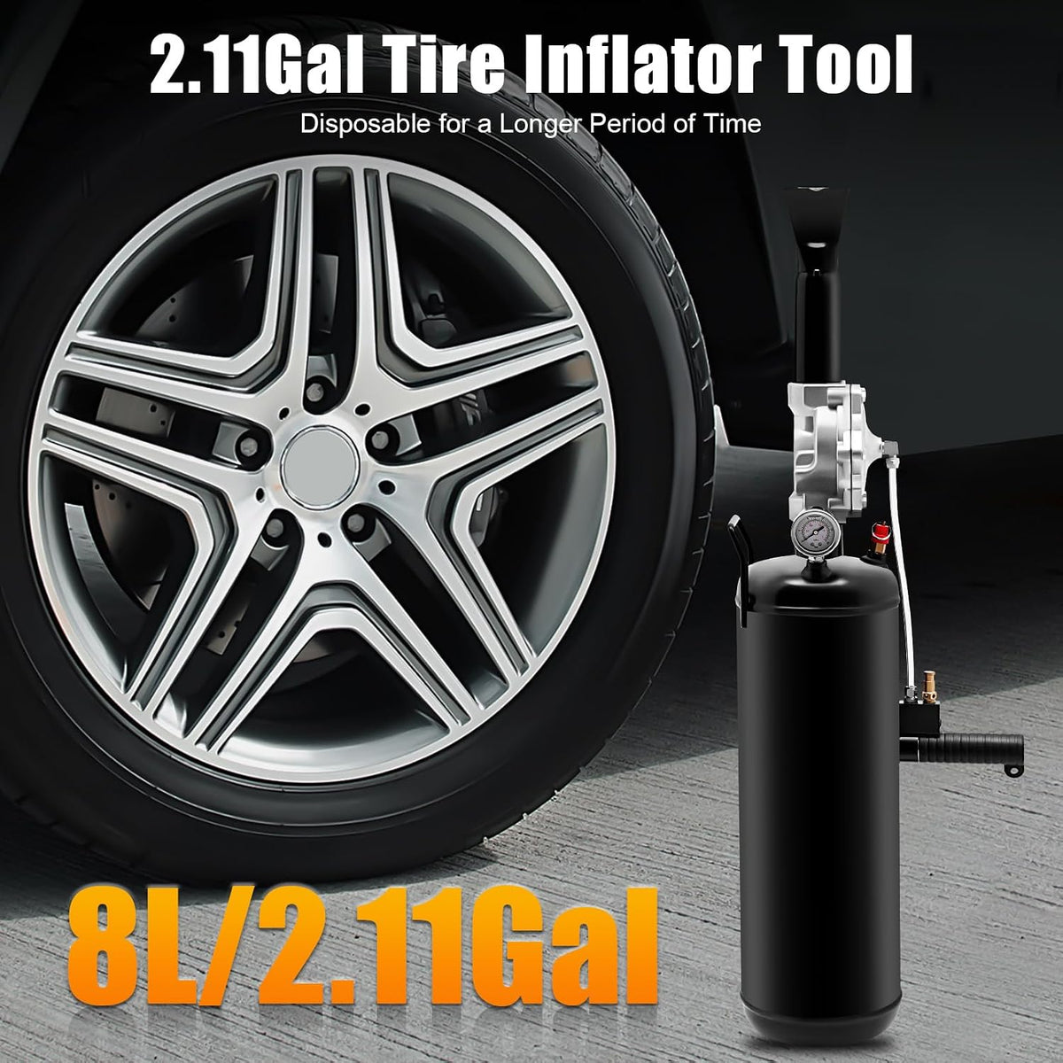 8L Tyre Inflator Pump, Portable Air Tire Pressure Seat Inflator Tool 8l Trigger Seat Inflator 2.1 Gallon, Pneumatic Tire Blaster Tool For Tractor Truck Tires Car (Black)