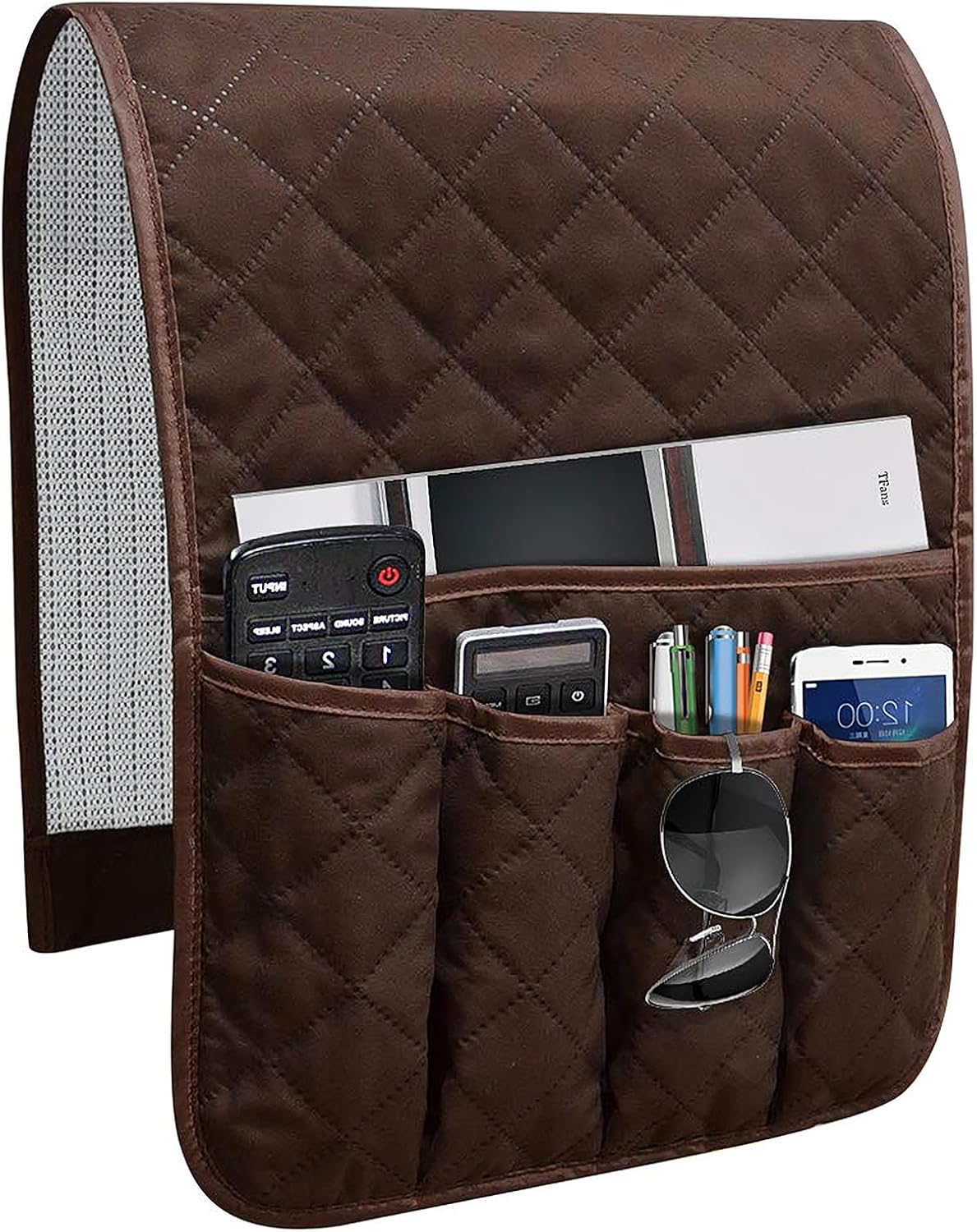 Armchair Caddy for Recliner, Non Slip Sofa Arm Organizer, Dark Brown