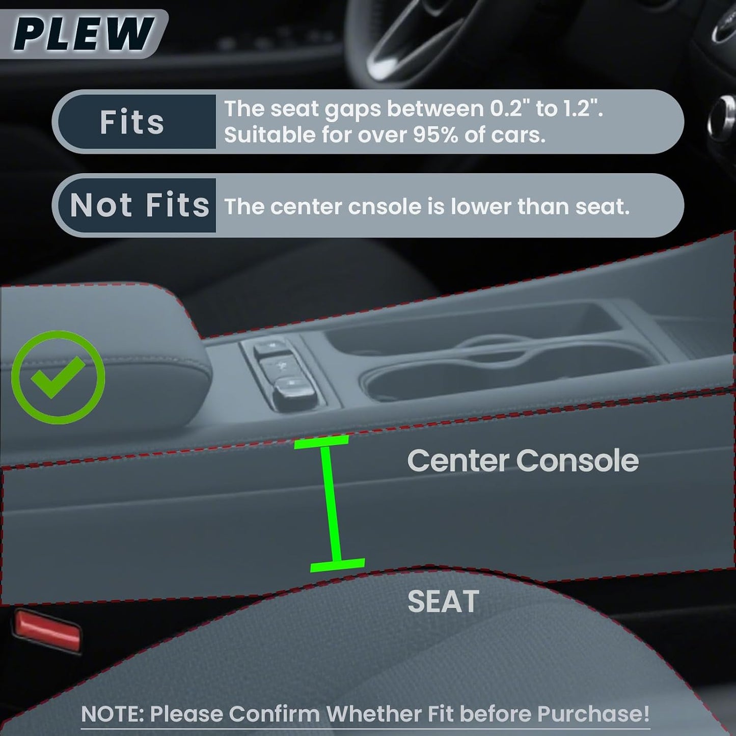 2-Pack Car Seat Gap Filler Organizer - Upgraded Anti-Slip Strap Design - Premium Leather Side Console Pocket - Prevent Phone Falling - Universal Fit Car Essentials for SUV, Truck & Sedan, Grey
