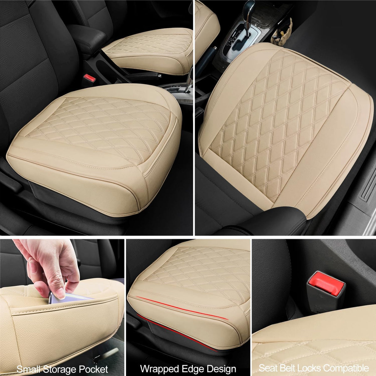 BEITK 2 Pack Leather Front Car Seat Bottom Covers Beige