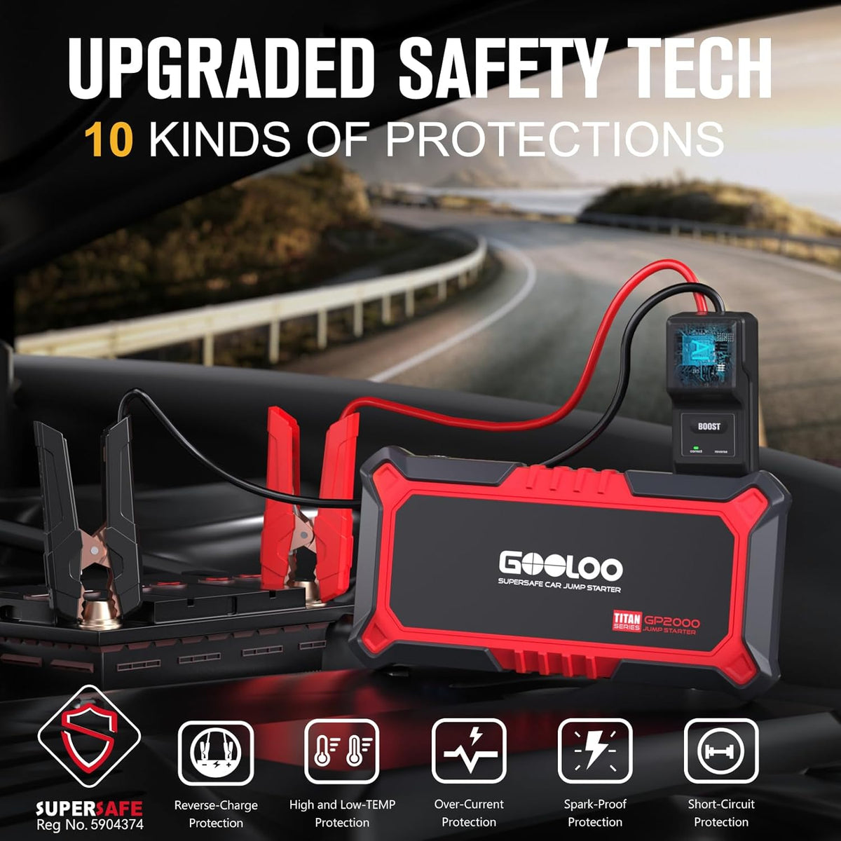 GOOLOO GT160 Tire Inflator Portable Air Compressor & New GP2000 Jump Starter, 12V 2000A Car Jumper Starter(Up to 8.0L Gas, 6.0L Diesel Engines)