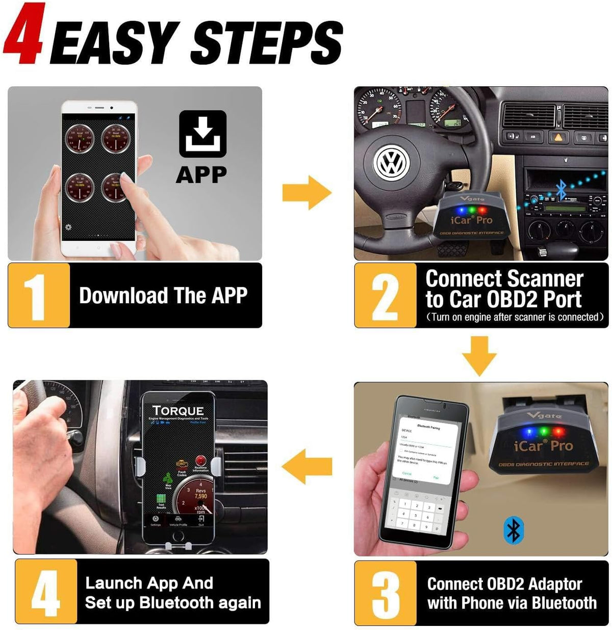 Vgate iCar Pro Bluetooth 4.0 (BLE) OBD2 Fault Code Reader OBDII Code Scanner Car Check Engine Light for iOS/Android