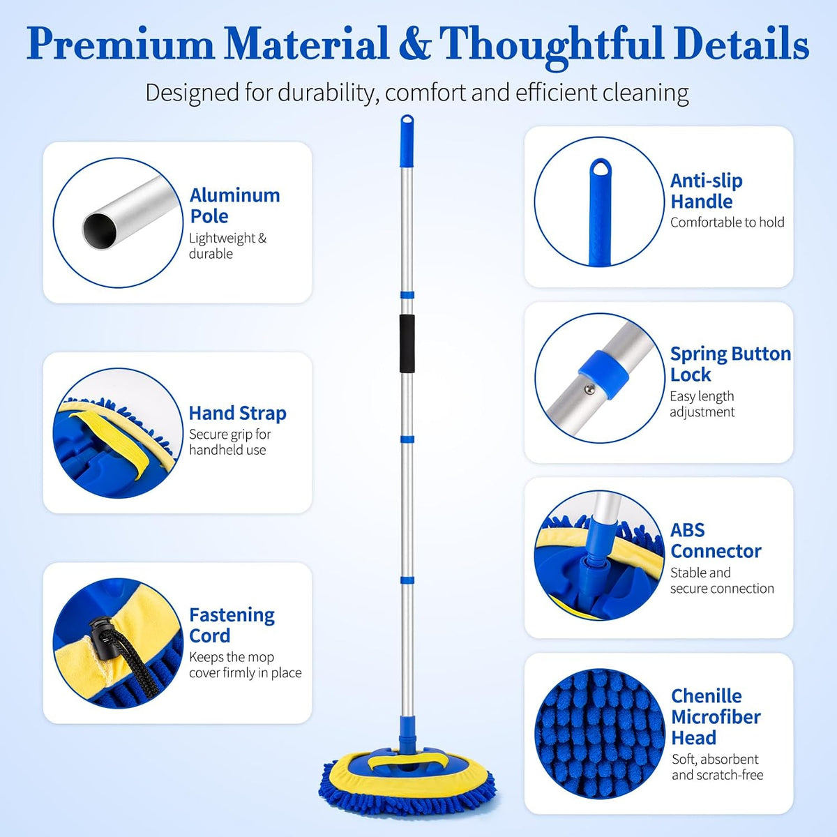 HIPPIH 62" Car Wash Brush kit with Long Handle & 3 Scratch-Free Refill Mitt