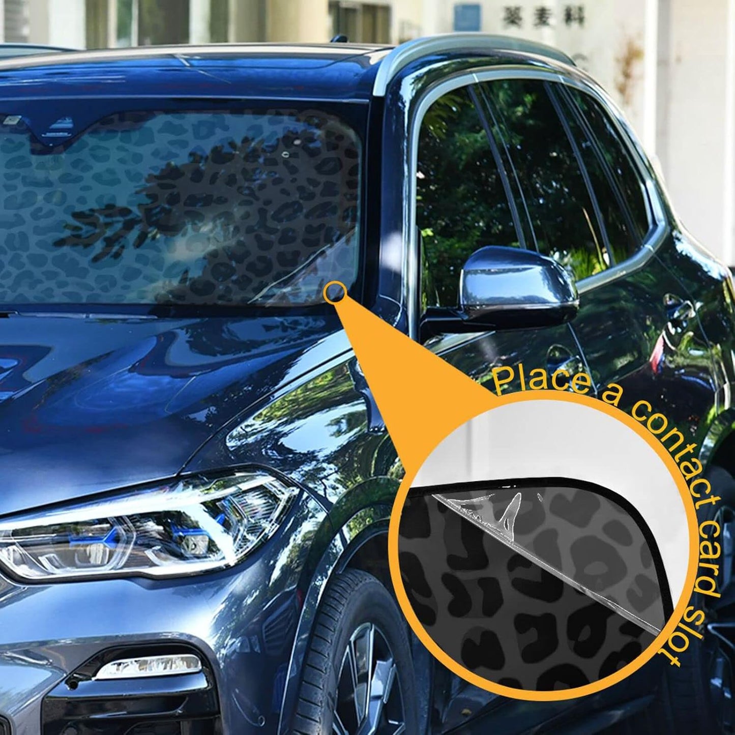 Black Leopard Car Windshield Sun Shade African Animal Skin Print Foldable UV Ray Sun Visor Protector Sunshade to Keep Your Vehicle Cool (51" x 27")